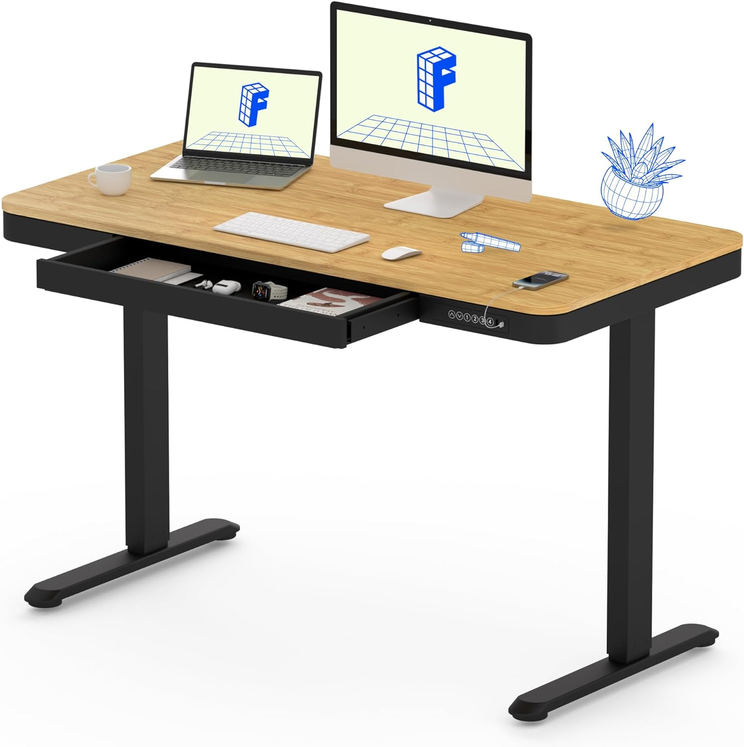 FLEXISPOT EW8 Comhar Electric Standing Desk with Drawers Charging USB A to C ... - Picture 12 of 15