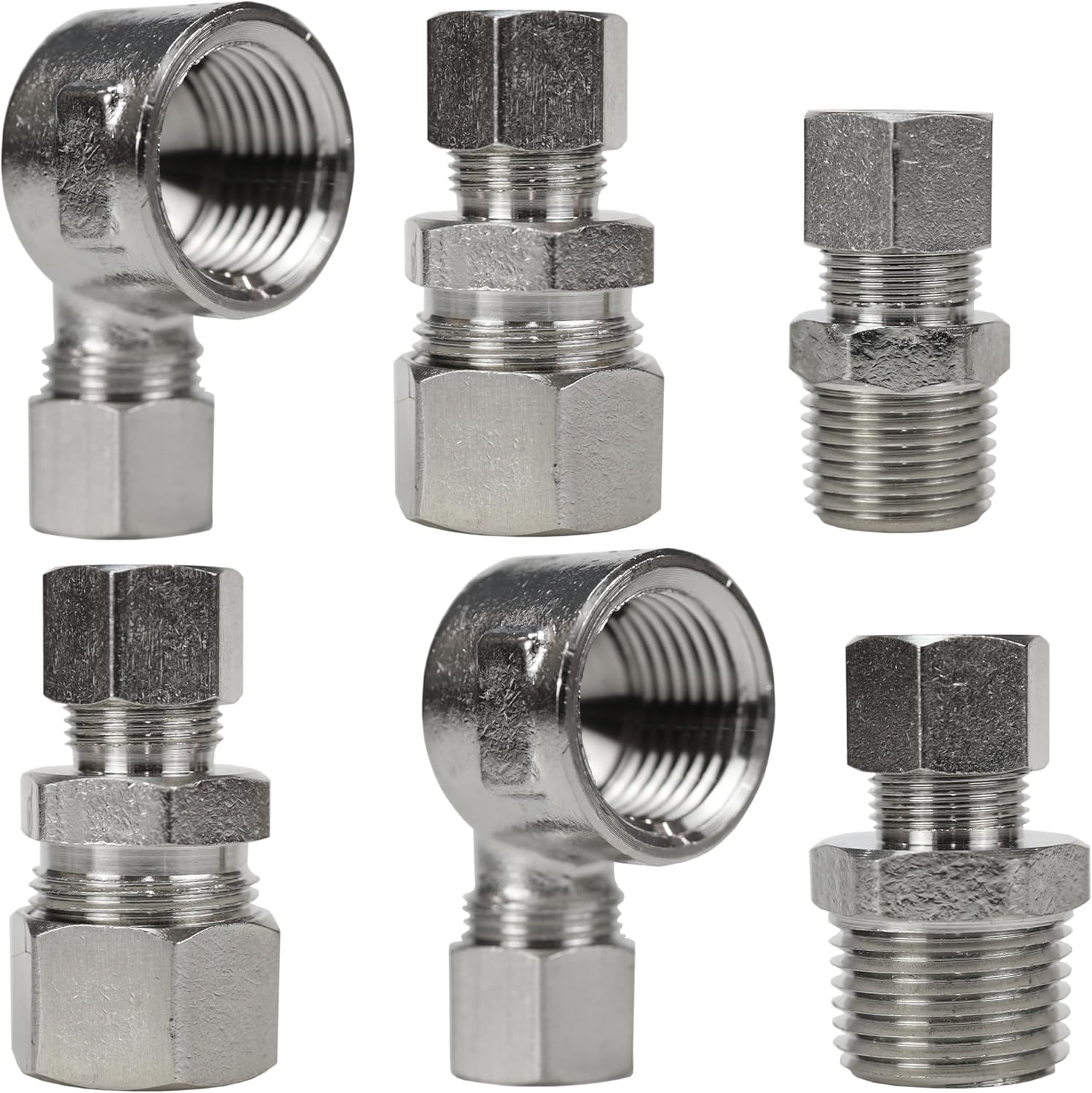 6 Sets Universal Valve Plumbing Fittings Adapters: 1/2-To-3/8 Adapter, 3/8-To-1/2 Water Line Adapter, 3/8-Female-To-1/2-Male-Adapter, Straight & Angled Connectors