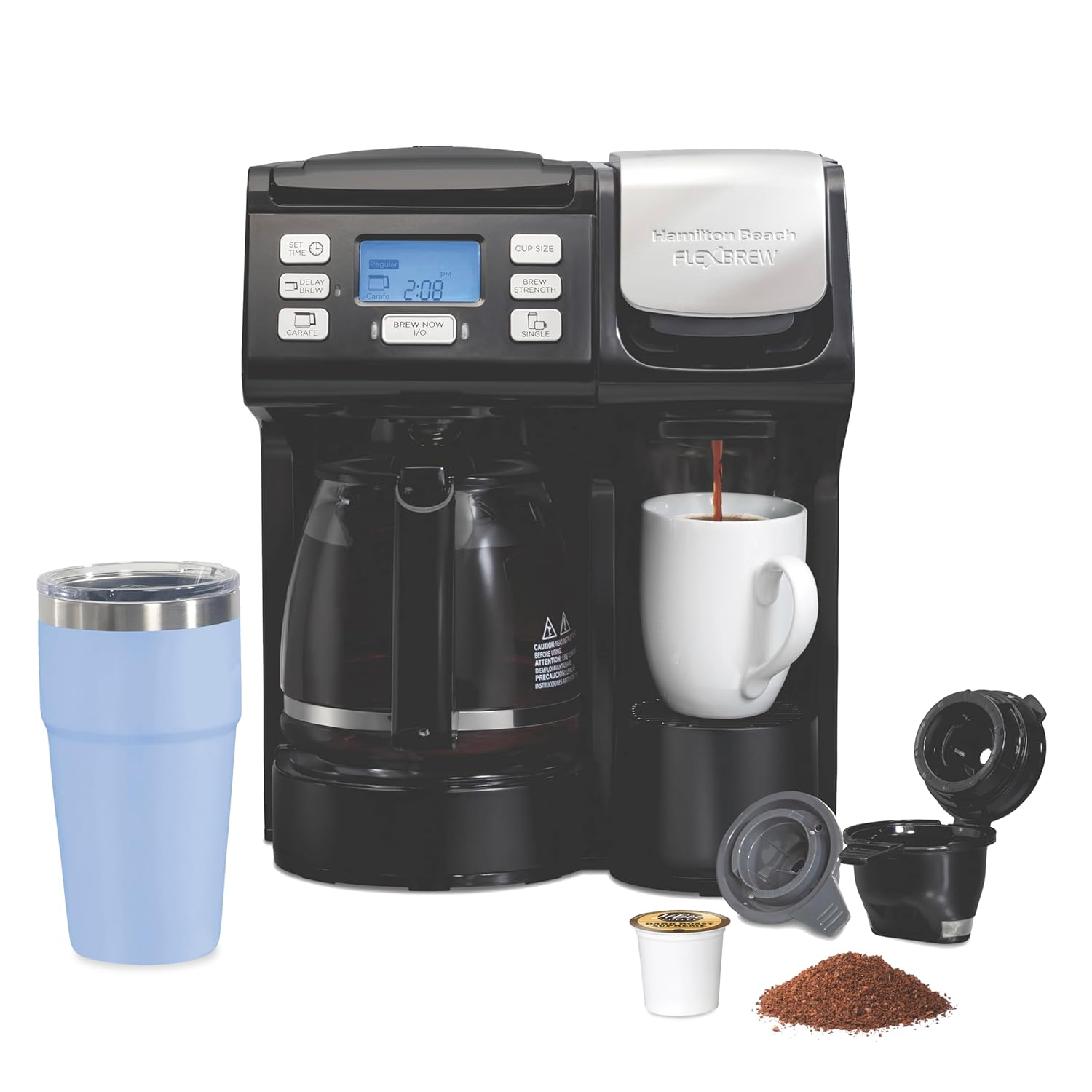 Flexbrew Trio 2-Way Coffee Maker, Compatible with K-Cup Pods or Grounds, Combo, Single Serve & Full 12C Pot, Black - Fast Brewing (49902)