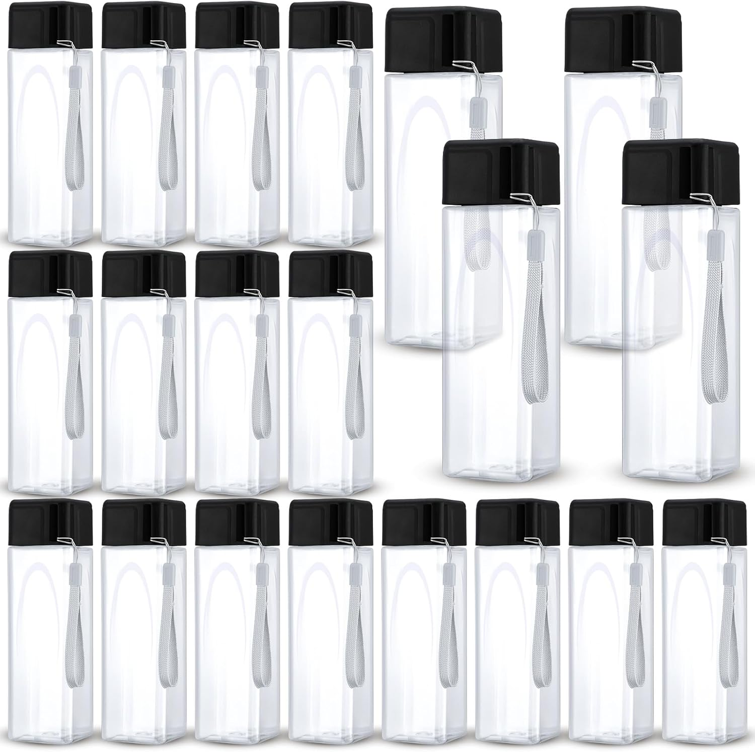 20 Pcs Water Bottles Bulk 17 Oz Plastic Sports Water Bottles for Kids Adults Reusable Leak Proof Portable Large Drinking Cups for School Outdoor Gym Travel Fitness(Black)