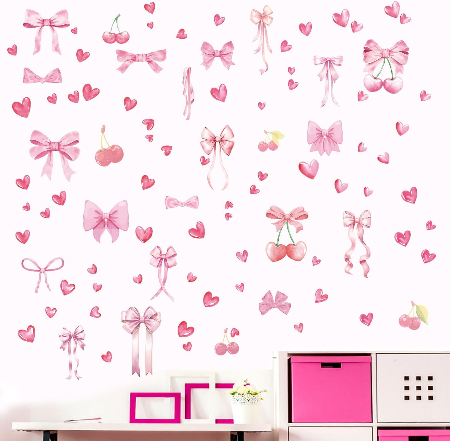 12 Sheet Pink Bow Wall Stickers, 11.81x7.87in Trendy Bow Wall Decals Coquette... - Picture 9 of 15