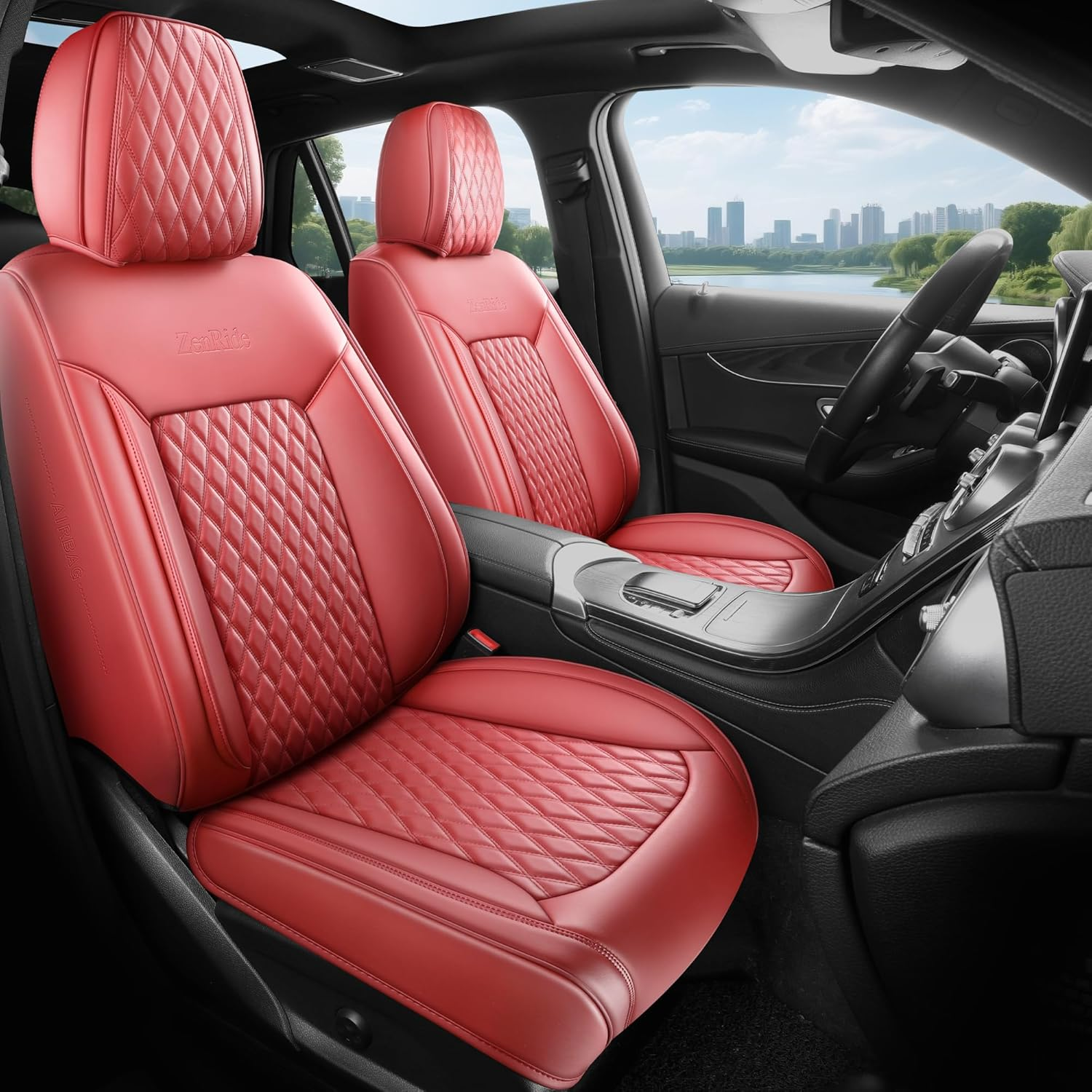 Front Burgundy Automotive Seat Covers2Pcs,3D Design Universal Fit Luxury Nappa Red Leather Seat Covers Automotive Seat Covers & Accessories,Style1 Wine Red