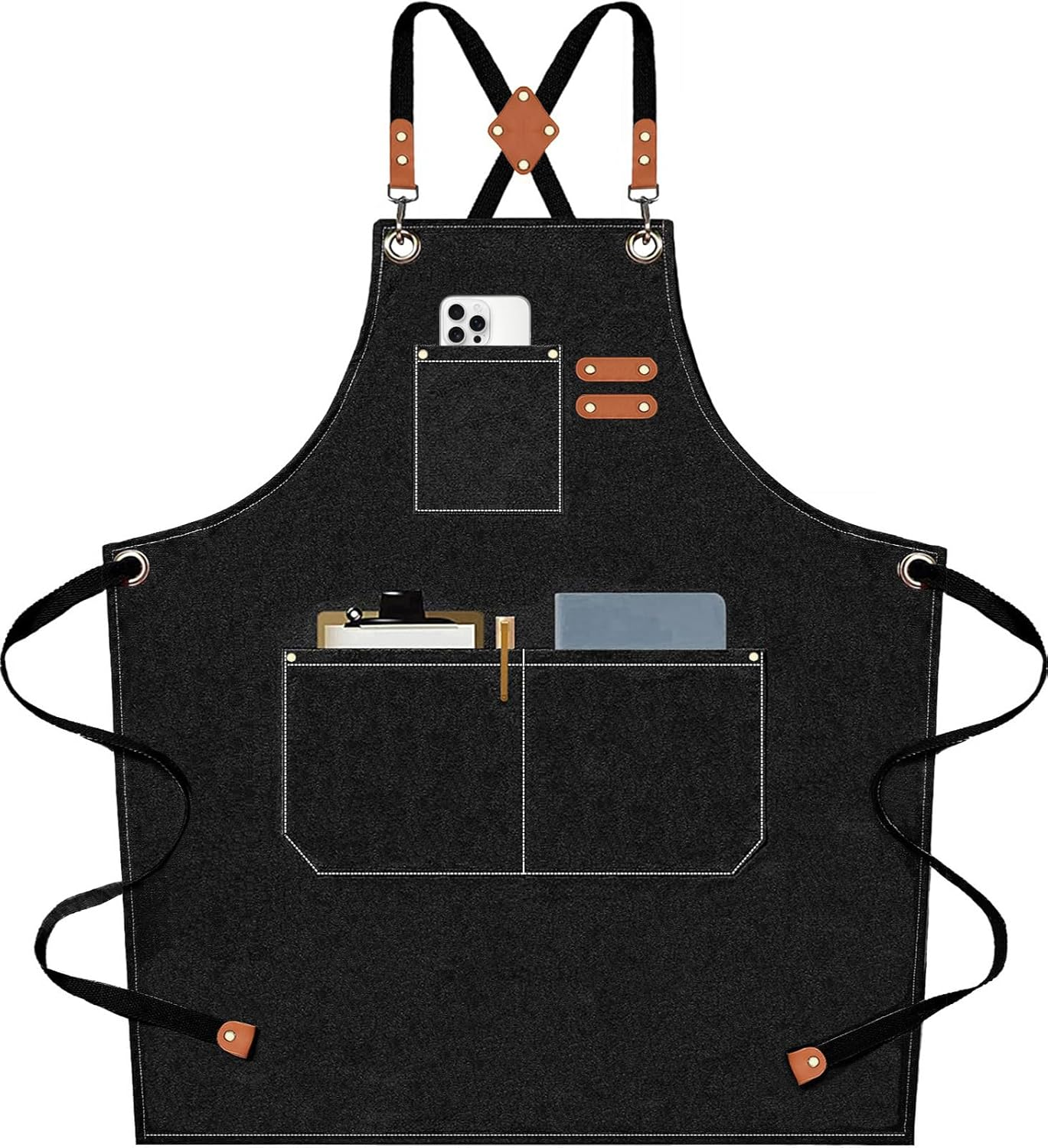 Chef Apron For Men LEATHER VILLAGE Canvas Work Apron With Cross Back Straps - Multiple Pockets For Chefs, Gardening, DIY Multi-pocket Work Apron - View #7
