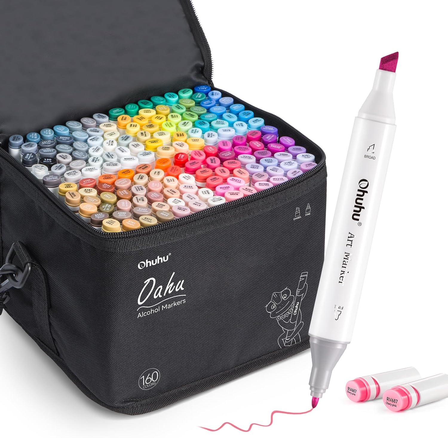 Ohuhu Alcohol Markers - Double Tipped Art Marker Set for Artist Illustration -160 Colors- Chisel & Fine Dual Tips- Oahu of Ohuhu Markers - Refillable