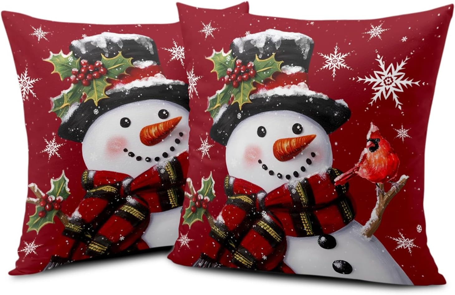 Christmas Snowman Throw Pillow Cover Winter Snow Pillow Cases Cotton Pillowcase Pillow Covers Standard Size Set of 2 Holiday Cushion Case Decoration for Couch Bed Sofa 18x18 inch