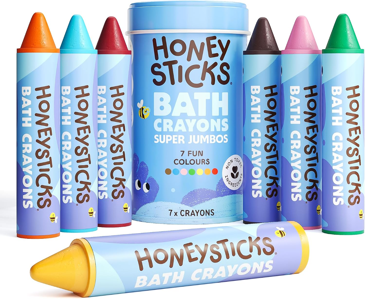 Jumbo Bath Crayons (7 Pack) - Non Toxic, Bath Toys for Toddlers | Long Lasting, Easy to Grip - Made with Natural Waxes and Food-Grade Colours - Toddlers 1-3, Kids 4-8 - Bathtub, Shower, Gift