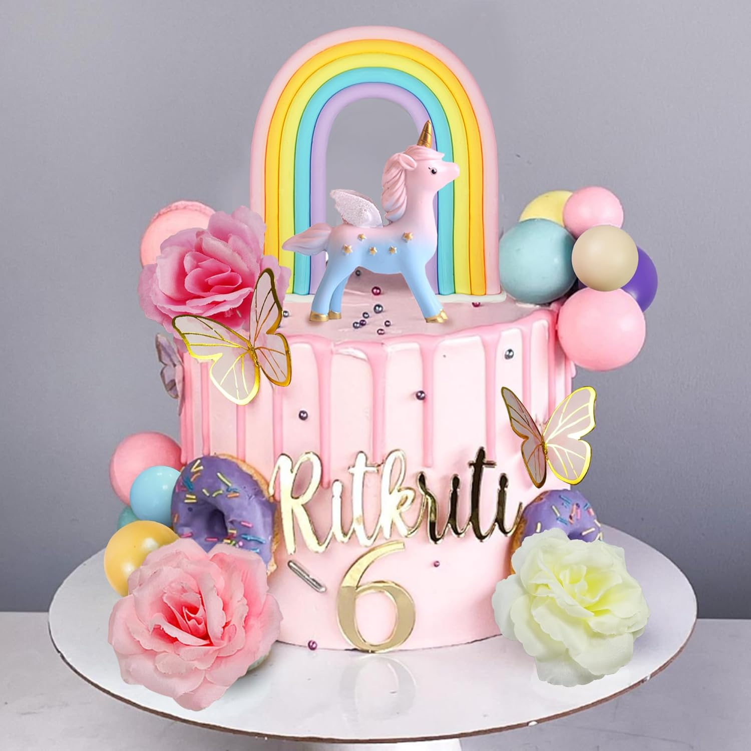47 PCS Unicorn Cake Topper Unicorn Rainbow Cake Decorations with Rainbow Butt... - Picture 7 of 16