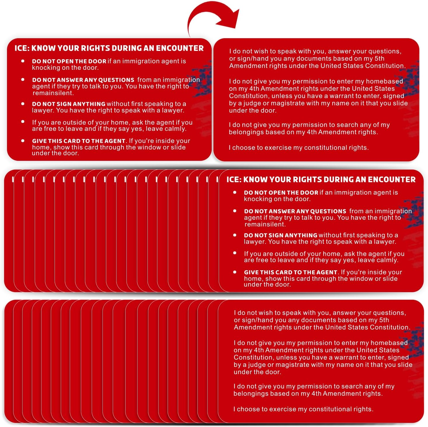 50 Pack Constitutional Rights Cards - Immigration & Law Enforcement Guidance