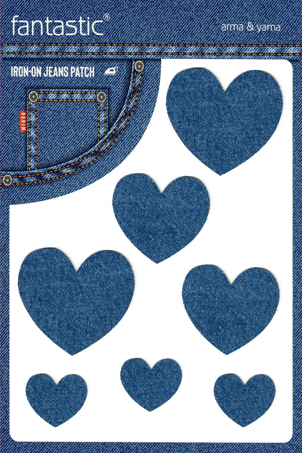 Heart Iron-On Denim Patch for Jeans Durable Repair and Decorative Patch for Denim Jackets Pants and Clothing Easy No-Sew Fabric Applique (Indigo)
