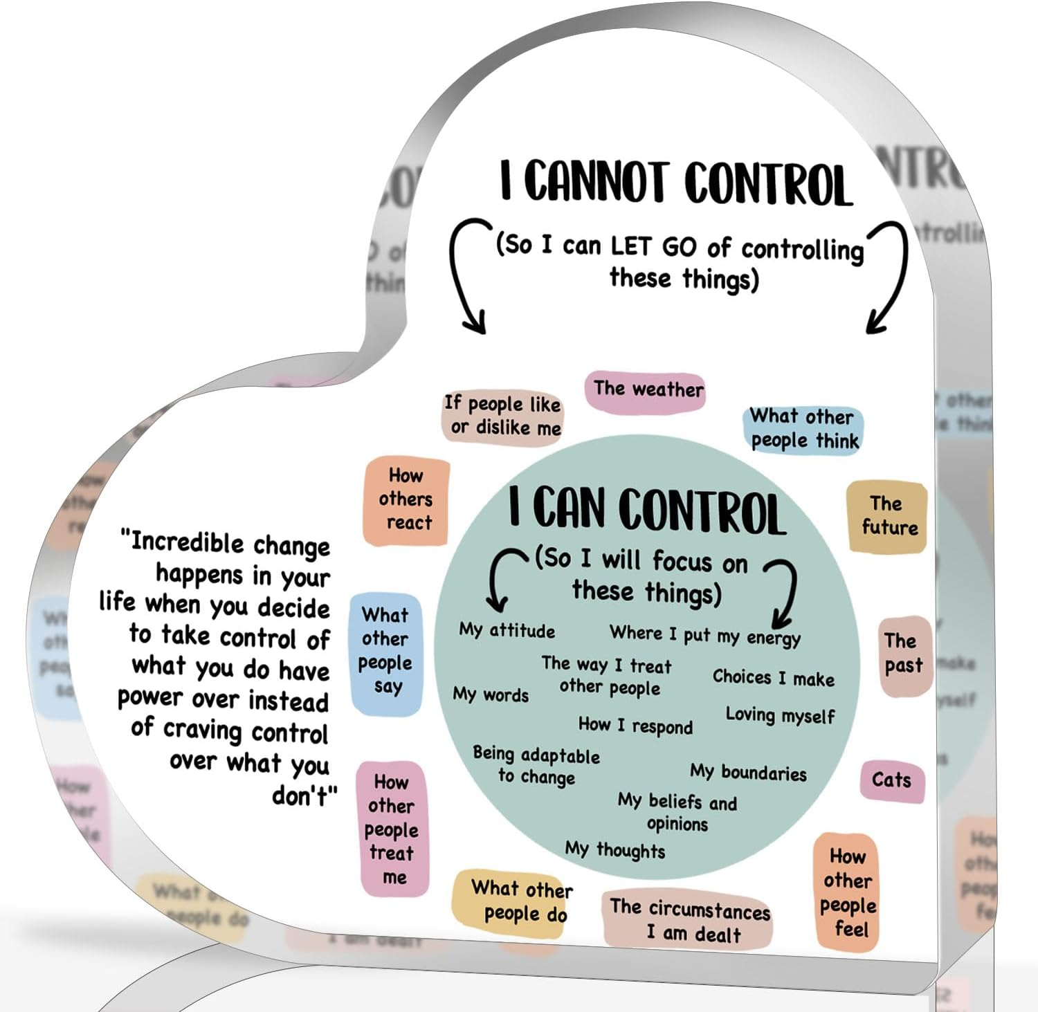 Mental Health Things I Can Control Decor, Mindfulness Decor for Therapy Office Acrylic Heart Gifts, School Counselor Sign Therapist Office Art Decorations for Therapist Office Living Room Bedroom