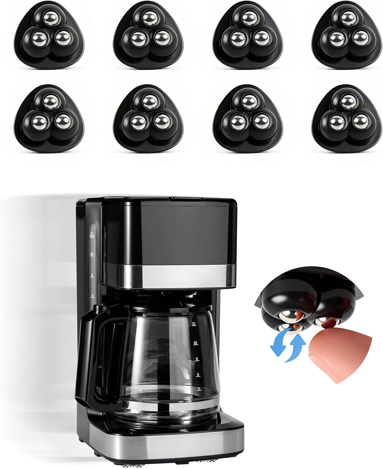 8 Pcs Appliance Caster - 360° Swivel Mini Ball Casters for Kitchen Appliances, Sticky Universal Wheels for Air Fryer, Coffee Maker, Stand Mixer, Appliance Rollers