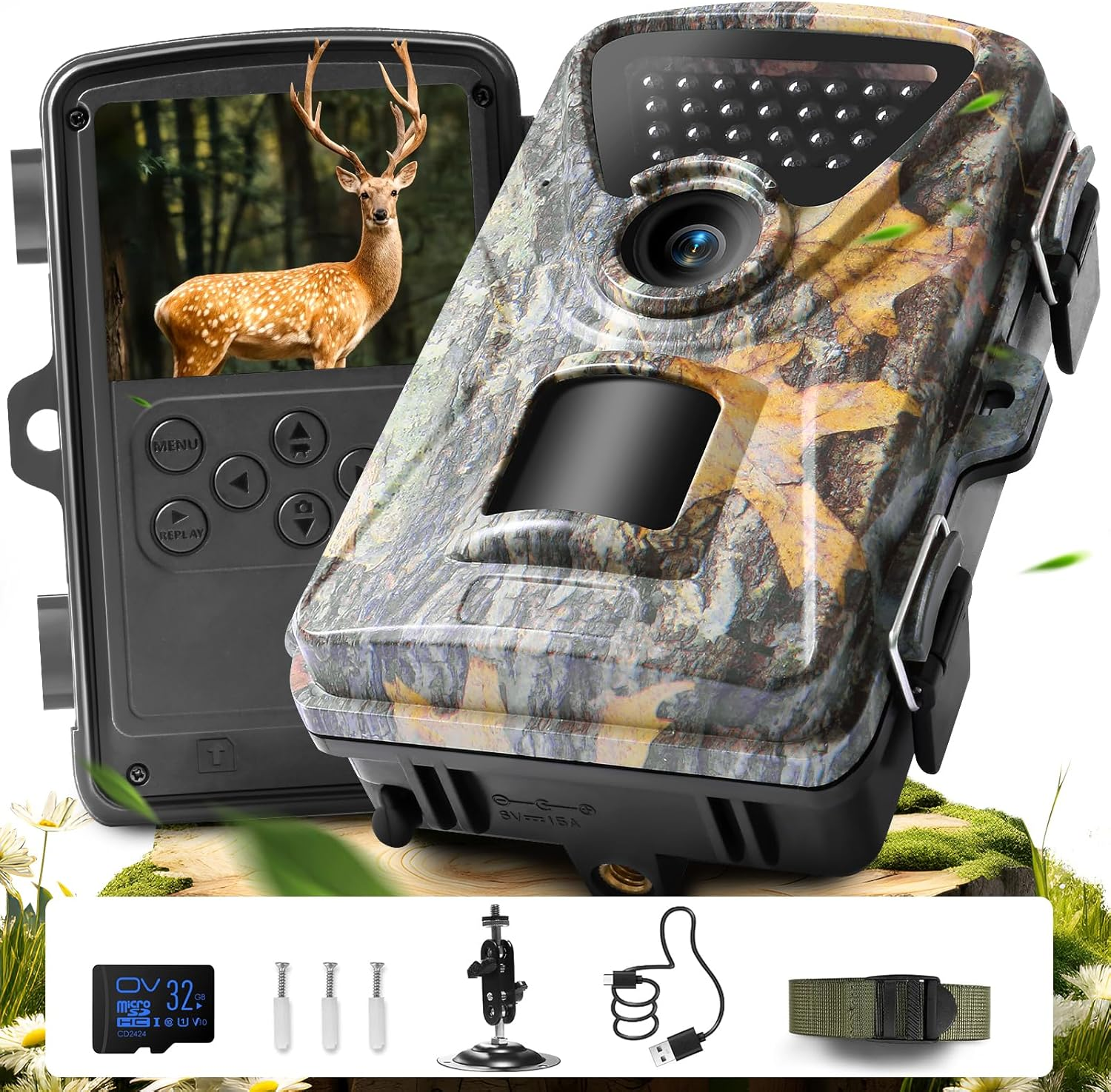 Wildlife Camera 4K 48MP Trail Camera, 850Nm IR Leds Night Vision Motion Activated Trail Cam IP66 Waterproof 0.2S Trigger Time Garden Camera with 32GB SD Card for Wildlife Monitoring