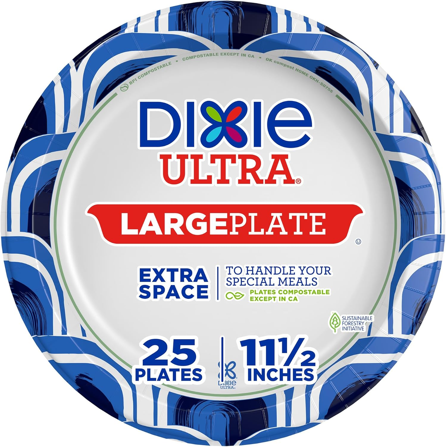 Dixie Ultra, Large Paper Plates, 11 Inch, 25 Count, 3X Stronger*, Heavy Duty, Microwave-Safe, Soak-Proof, Cut Resistant, Great for Heavy, Messy Meals