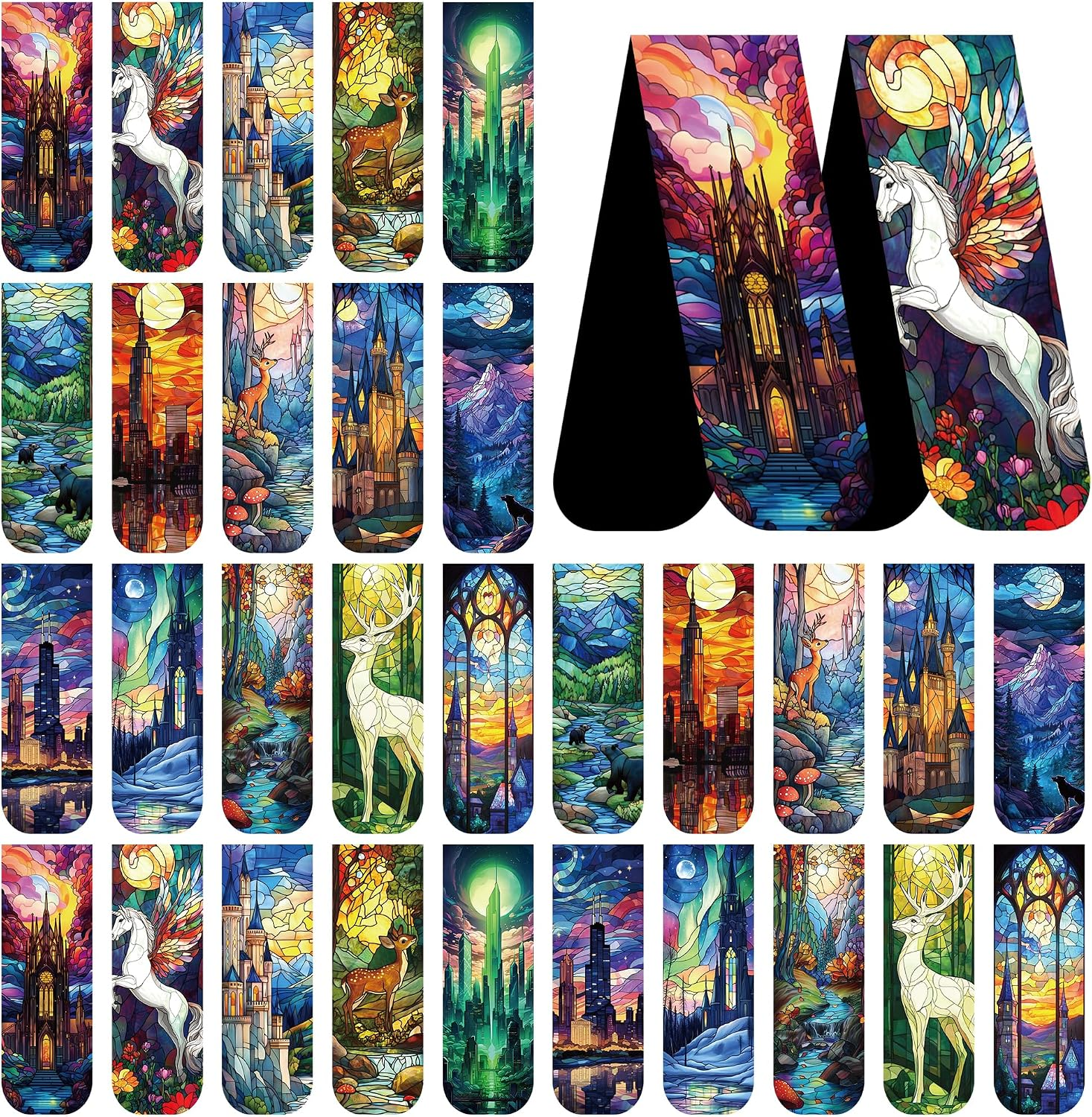 30 Pcs Magnetic Bookmarks Fantasy Stained Glass Page Clips Book Marks Set