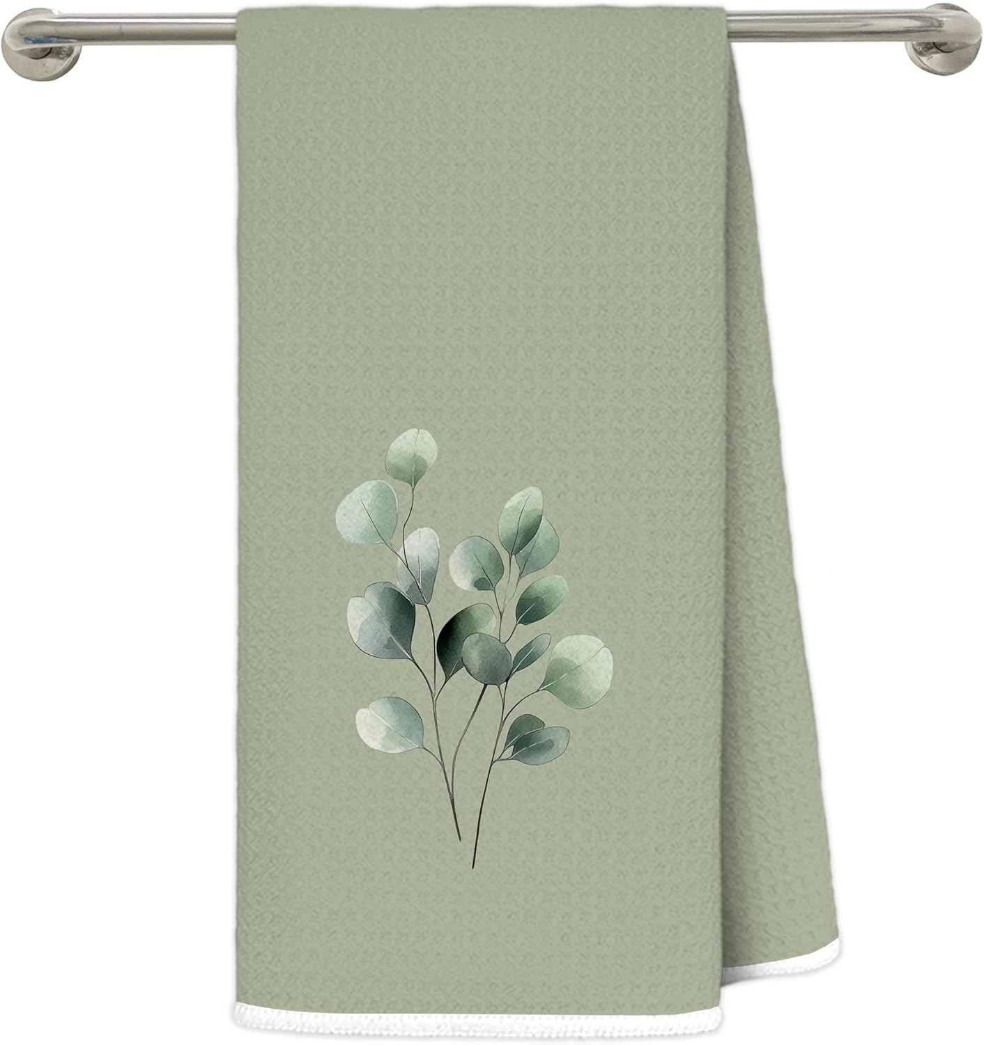 Vintage Sage Green Eucalyptus Bathroom Hand Towels, Farmhouse Cottagecore Green Leaves Botanical Decorative Hand Towels for Bathroom, 16x24 Inch