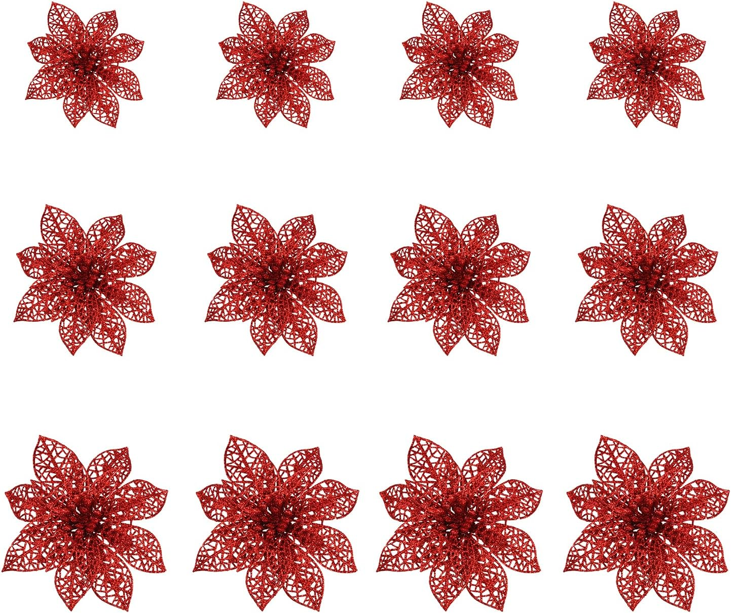 Euvoym 12 Pieces Gold Christmas Large Poinsettia Glitter Flower Tree Hanging ... - Picture 10 of 15