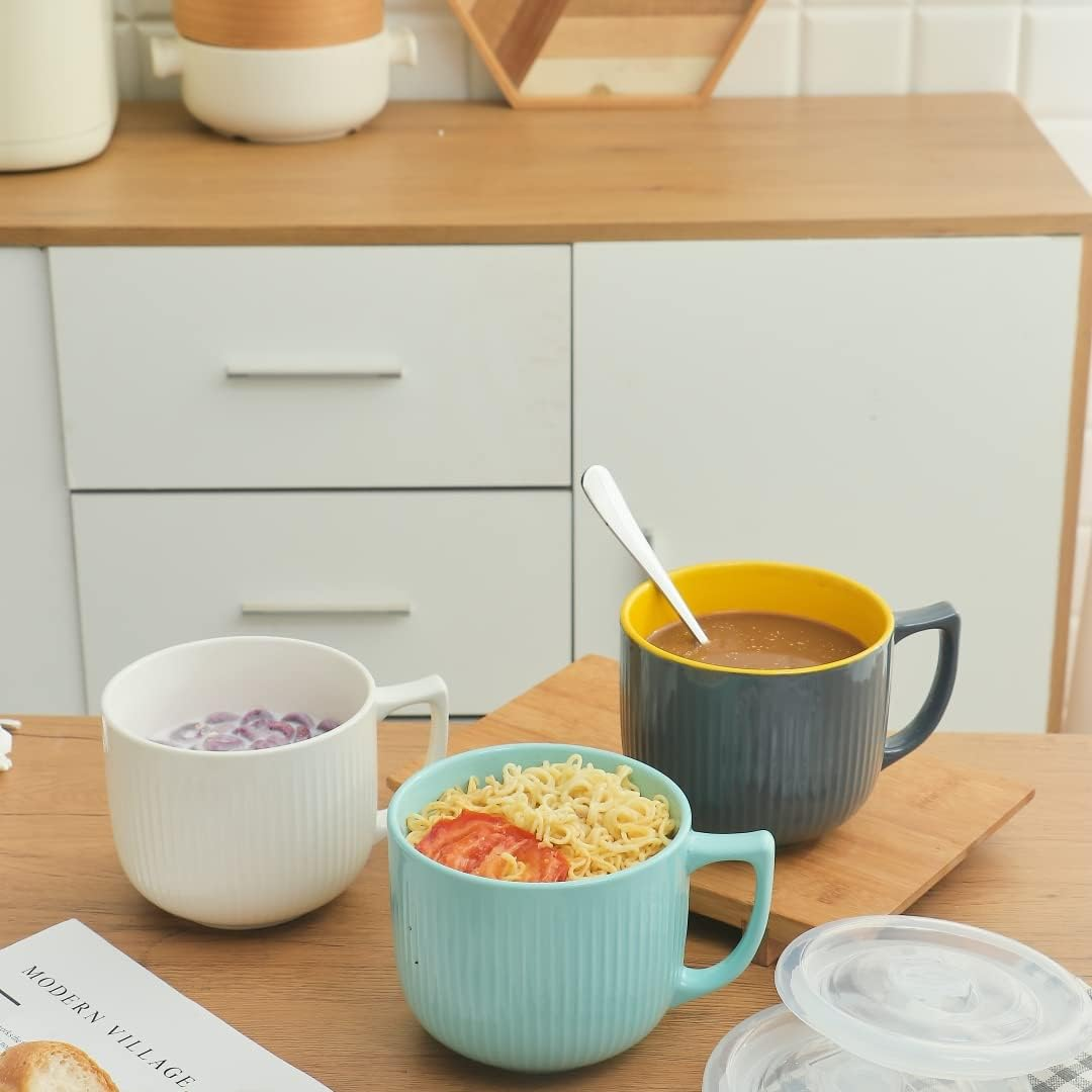 Hoilse Ceramic Soup Bowl with Handle, Large 950ml /32oz Soup Mug with lid, Ri... - Picture 8 of 14