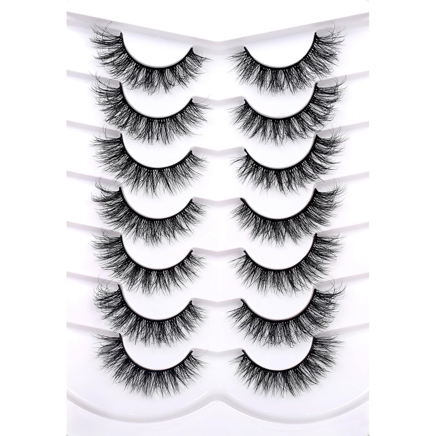 Natural False Eyelashes Cat Eye Look Wispy Clusters 8D Volume Fake Eyelashes Faux Mink Lashs Strips 7 Pairs Pack
