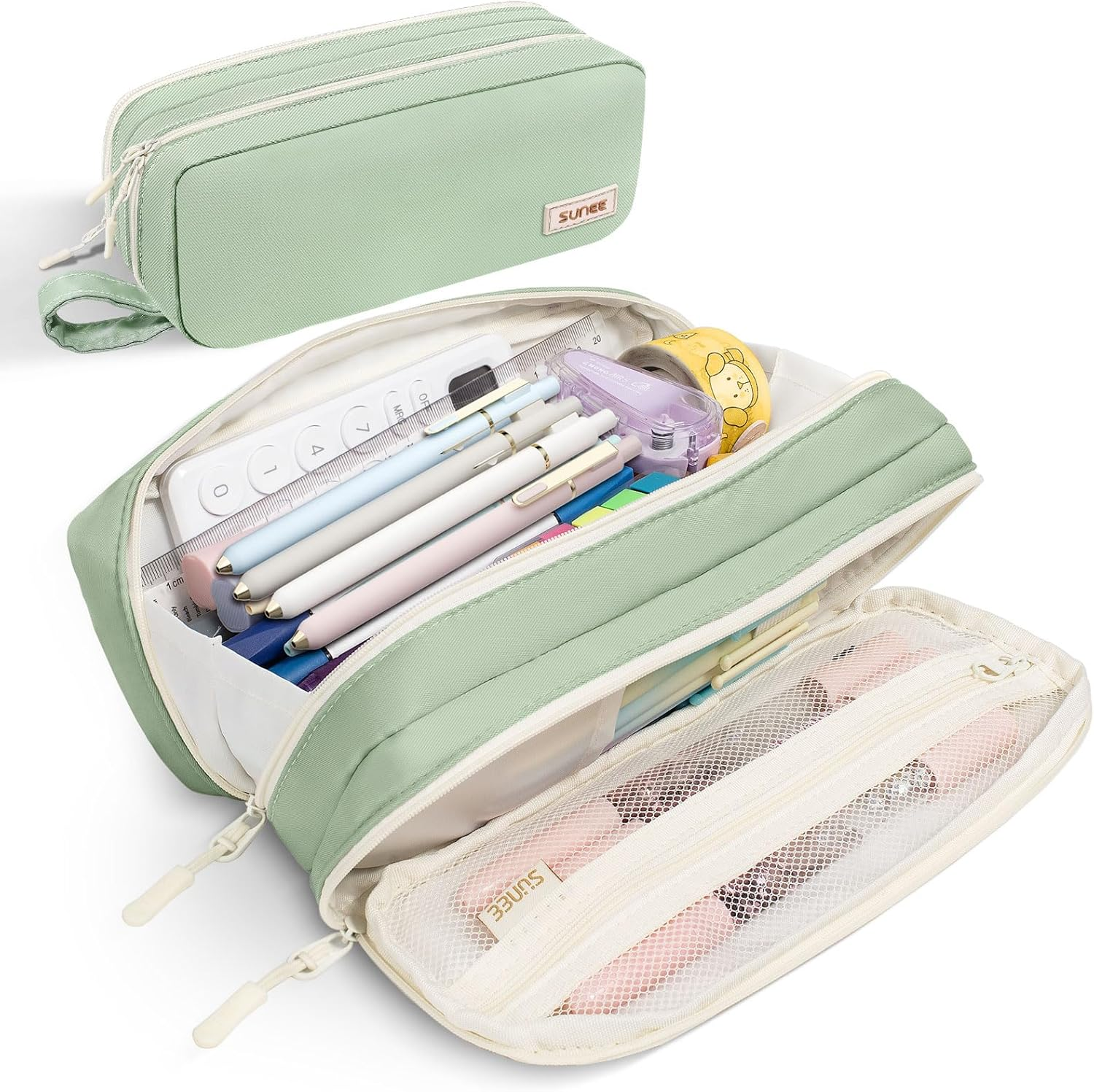 Pencil Case, Large Capacity Pencil Pouch, Aesthetic Pen Bag Office Stationery Organizer Simple Sturdy Multifunctional for Teen Girls Women Men, Green