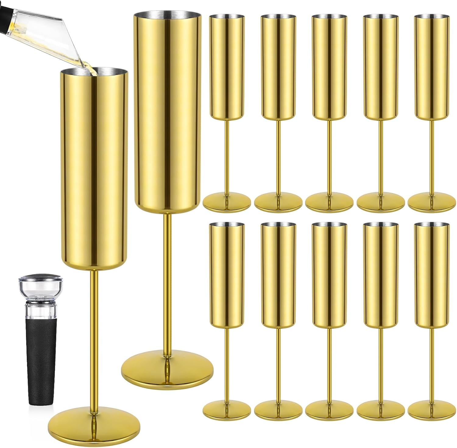12 Pack Gold Insulated Stainless Steel Champagne Flutes for All Occasions