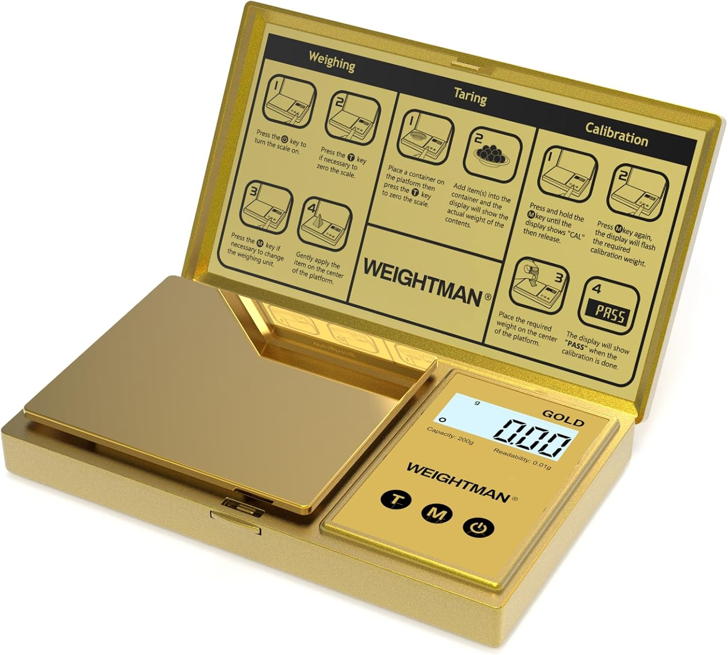 WEIGHTMAN Digital Scale Gram, 200G/0.01G Pocket Scale Gold Titanium Plating
