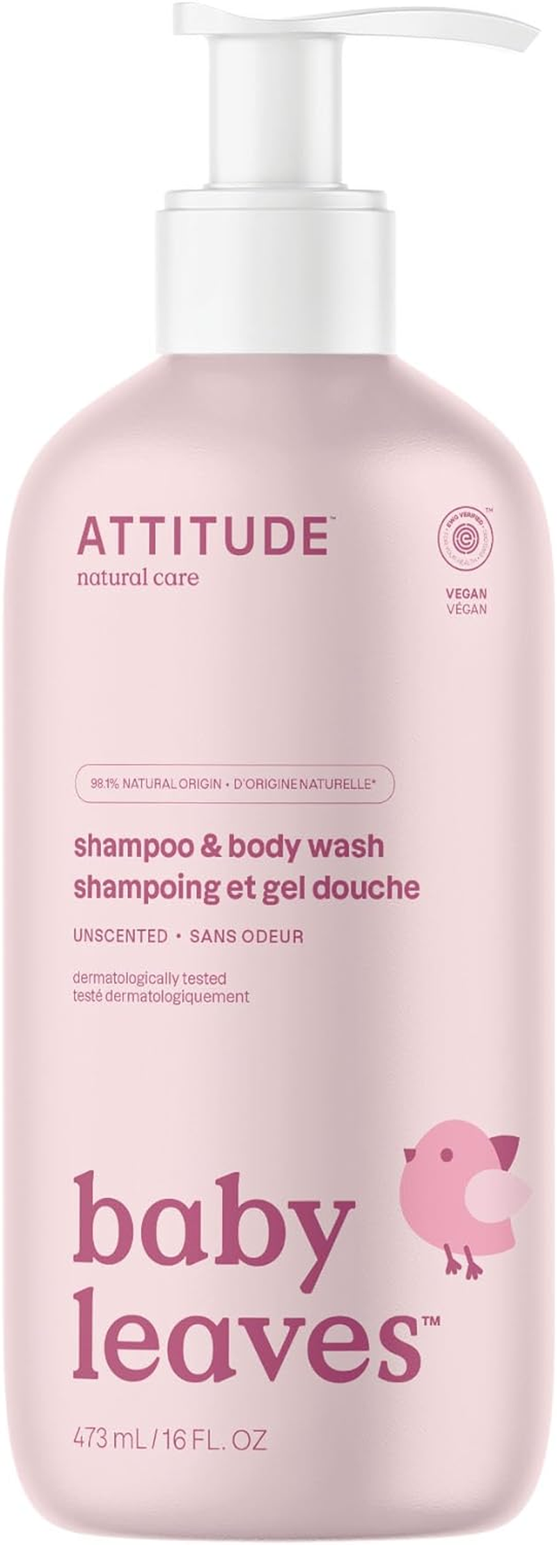 Baby 2-In-1 Shampoo and Body Wash, Made in Canada, EWG Verified, Dermatologically Tested, Vegan, Unscented, 473 Ml