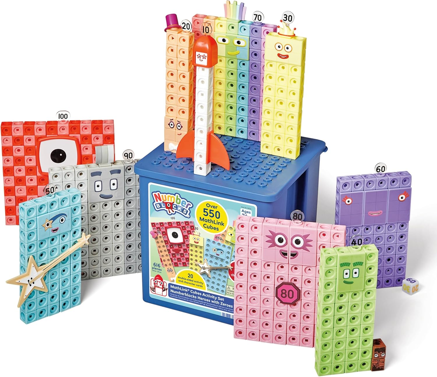 Numberblocks Heroes with Zeroes Mathlink Cubes Activity Set, Preschool Learning Activities, Math Manipulatives Kindergarten, Counting Blocks, Number Linking Cubes, Kids Educational Toys