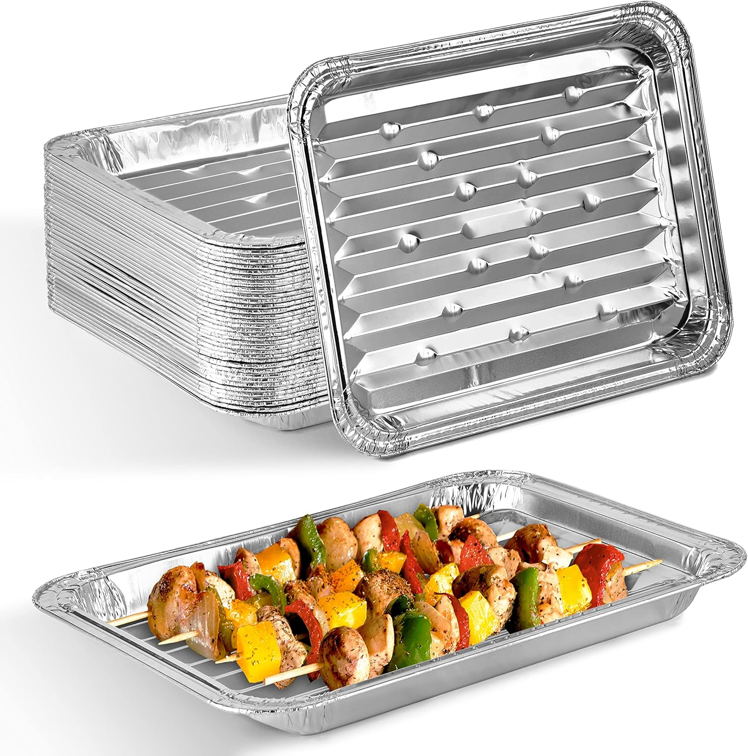 Stock Your Home Disposable Aluminum Foil Broiler Pan (10 Pack) for Oven - Durable Broiling Drip Trays with Ribbed Bottom Surface for BBQ Grill-Like Texture - 13X9 Inch Pans