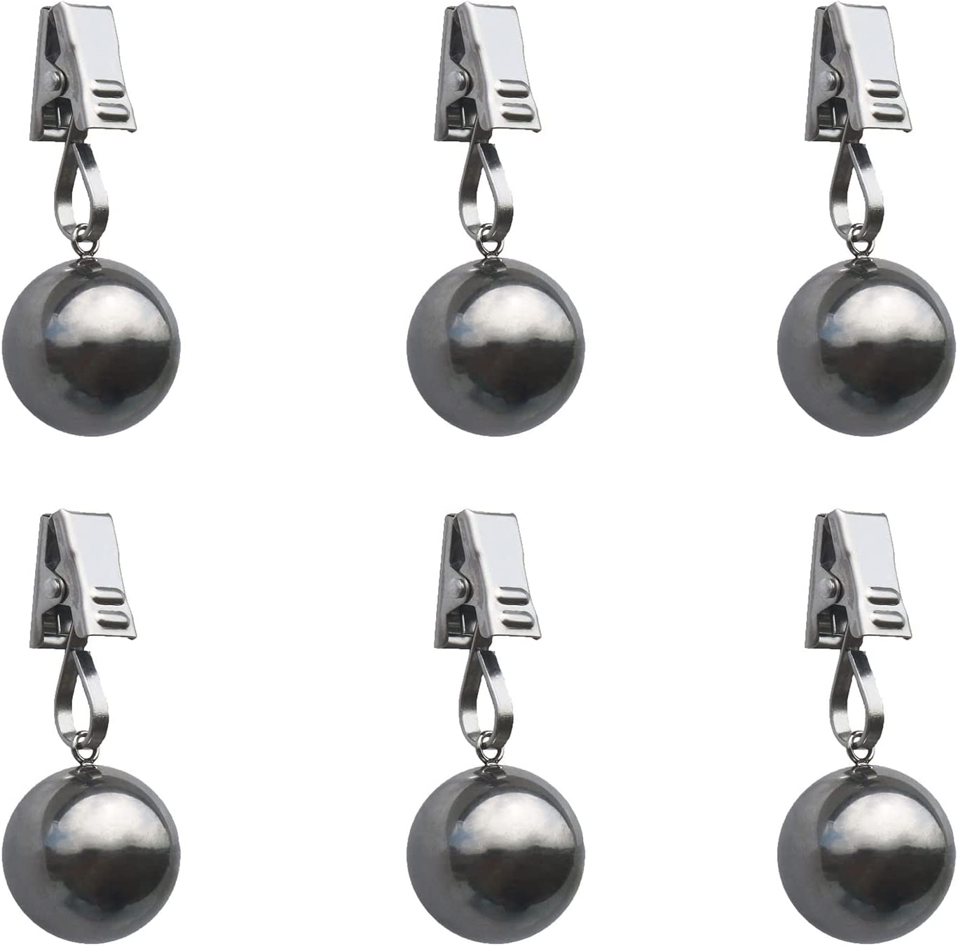 6 Pack Heavy Tablecloth Weights, Stainless Steel Balls with Rust-Resistant Clip, Weights for Curtains, Flags