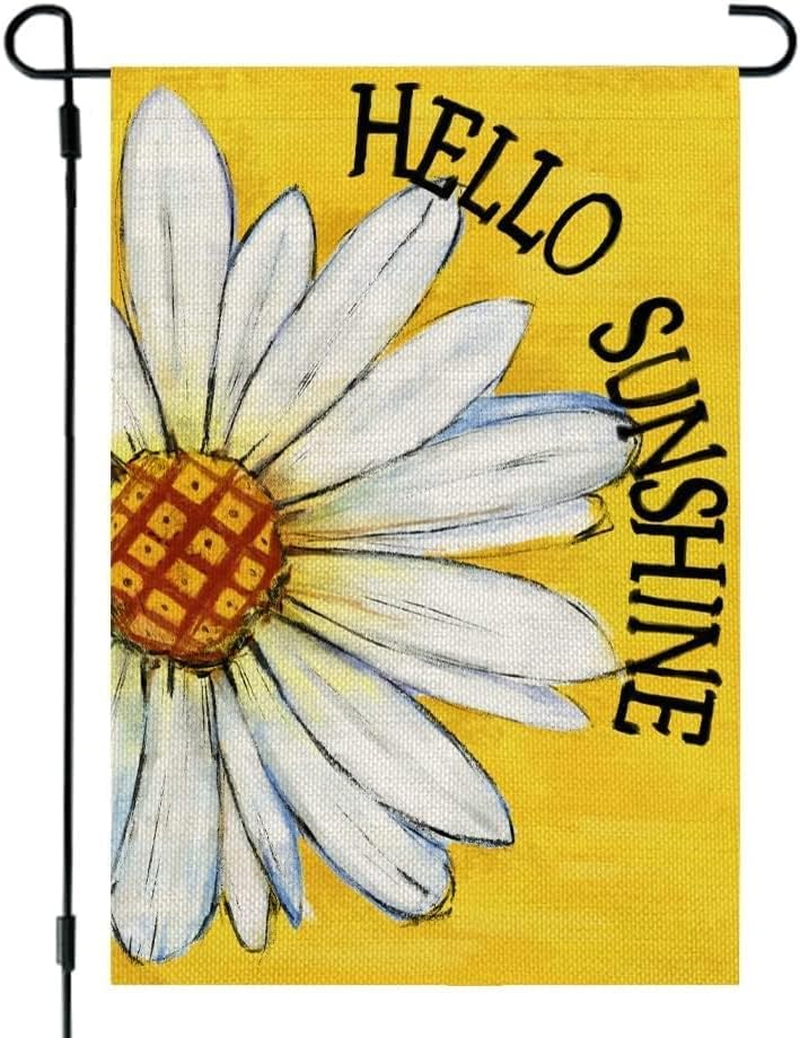 Summer Garden Flag Daisy Double Sided 12X18 Inches Small Burlap Seasonal Welcome Yard Porch Decoration for outside (Yellow)