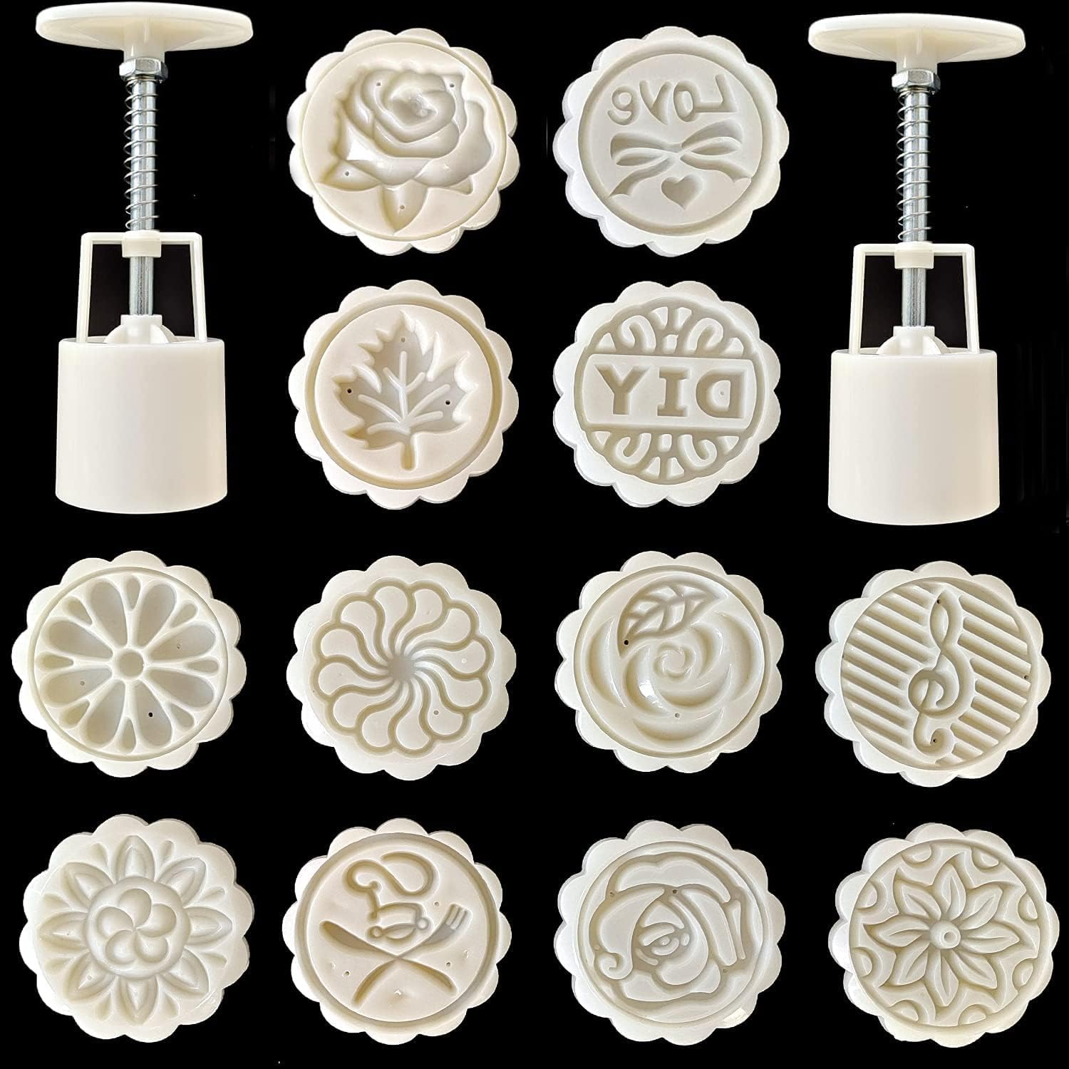 14 PCS Bath Bomb Mold Set Includes 2Pcs Bath Bombs Press and 12Pcs Different Pattern Stamps for Making DIY Bath Bombs Tools (Style 1)