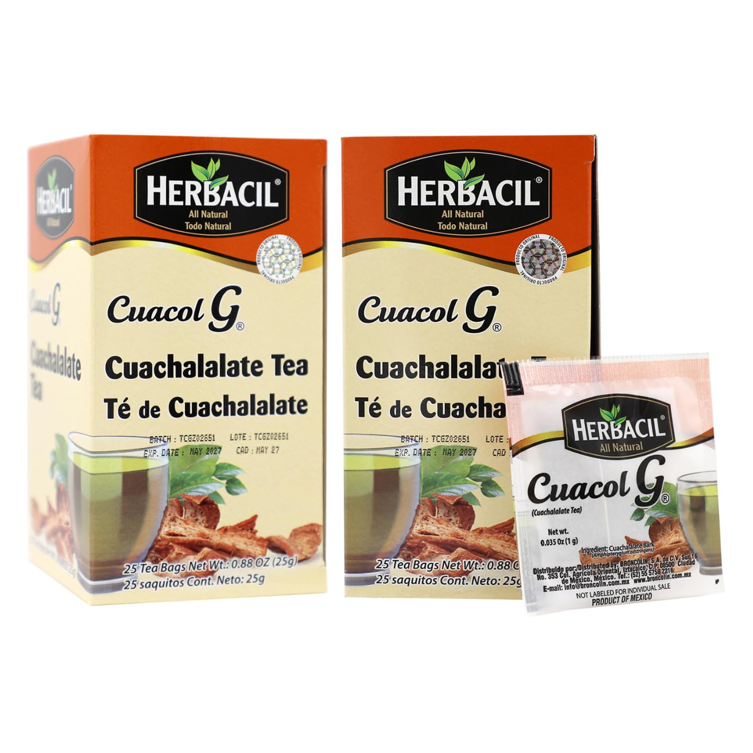 Te De Cuachalalate, 2-Pack of 25 Tea Bags per Box (50 Bags)