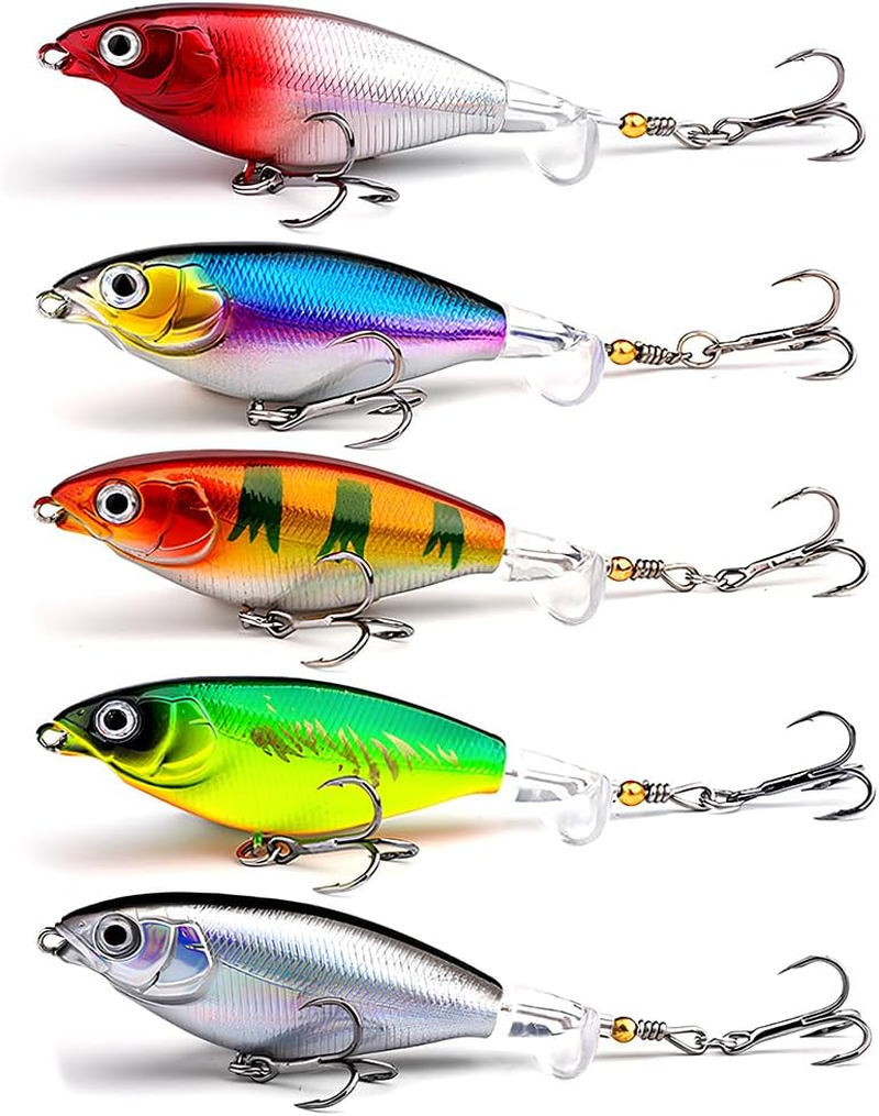 Top Water Fishing Lures Whopper Popper Fishing Lure for Bass topwater 3D Eyes Bait with Propeller Tail for Catfish,Pike Perch Floating Pencil Bass Freshwater or Saltwater