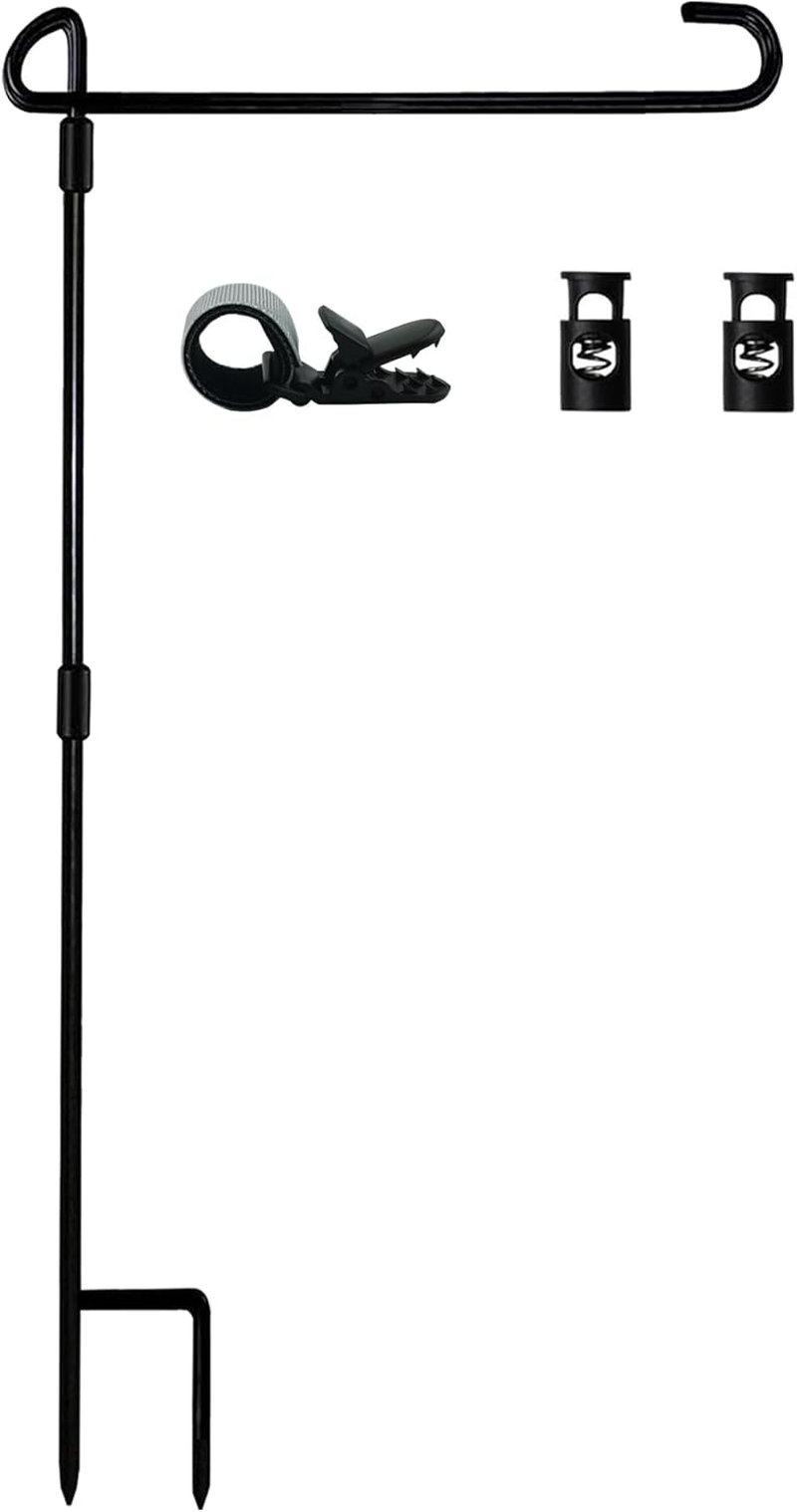 Garden Flag Stand Holder-Pole with Flag Stopper and Clip Waterproof Powder 