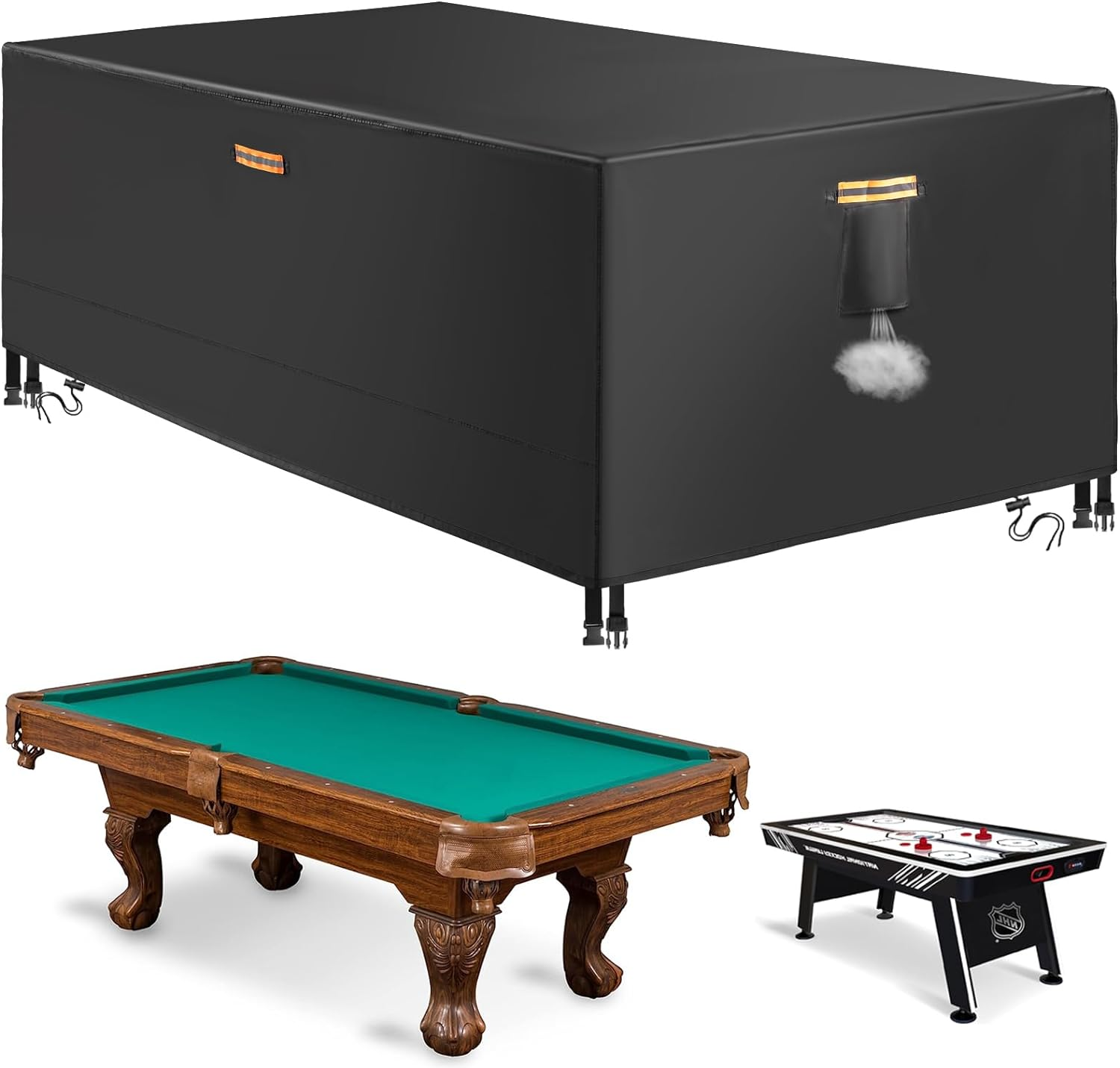 8Ft Pool Table Covers, Billiard Table Covers Windproof, 420D Oxford Pool Table Cover 8 Feet Indoor Dustproof, Universal Fit Snooker Ping Pong Cover for Pool Table Game (102X53X32In)