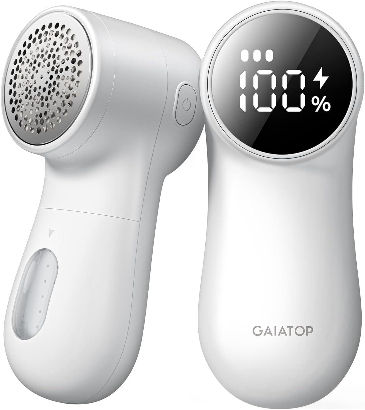 Fabric Shaver Rechargeable Lint Remover 3 Speeds Sweater Defuzzer, Cute Digital Screen Large Storage 6-Leaf Blades, Fuzz Pills Bobbles Trimmer for Clothes Furniture Bedclothes White 1 Pcs