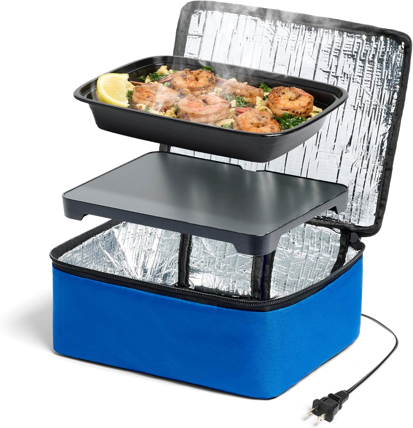 Mini Heated Lunch Box - Portable Electric Food Warmer for Men and Women - Great for Work, Office, and Construction - Cook, Reheat, and Eat on the Go - 120V - Blue