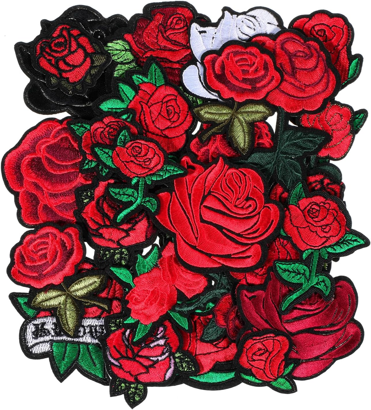 28 Pcs Rose Iron on Patches Flower Embroidery Patches Beautiful Embroidered Applique Sewing Patch for Hats Clothing T-Shirt Backpacks Jeans Jackets Decorations(Beauty and Variety)