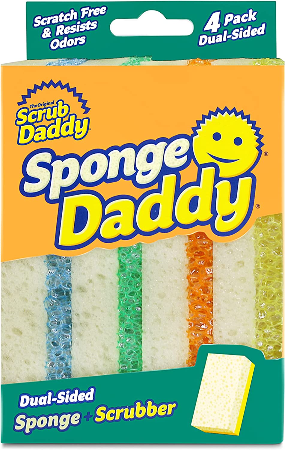 Sponge Daddy - Multipurpose Cleaning Scrubber and Sponge - One Side Scrubbing, the Other Mopping up - Scratch Free, Odour Resistant - 4 Sponge Daddy Sponges