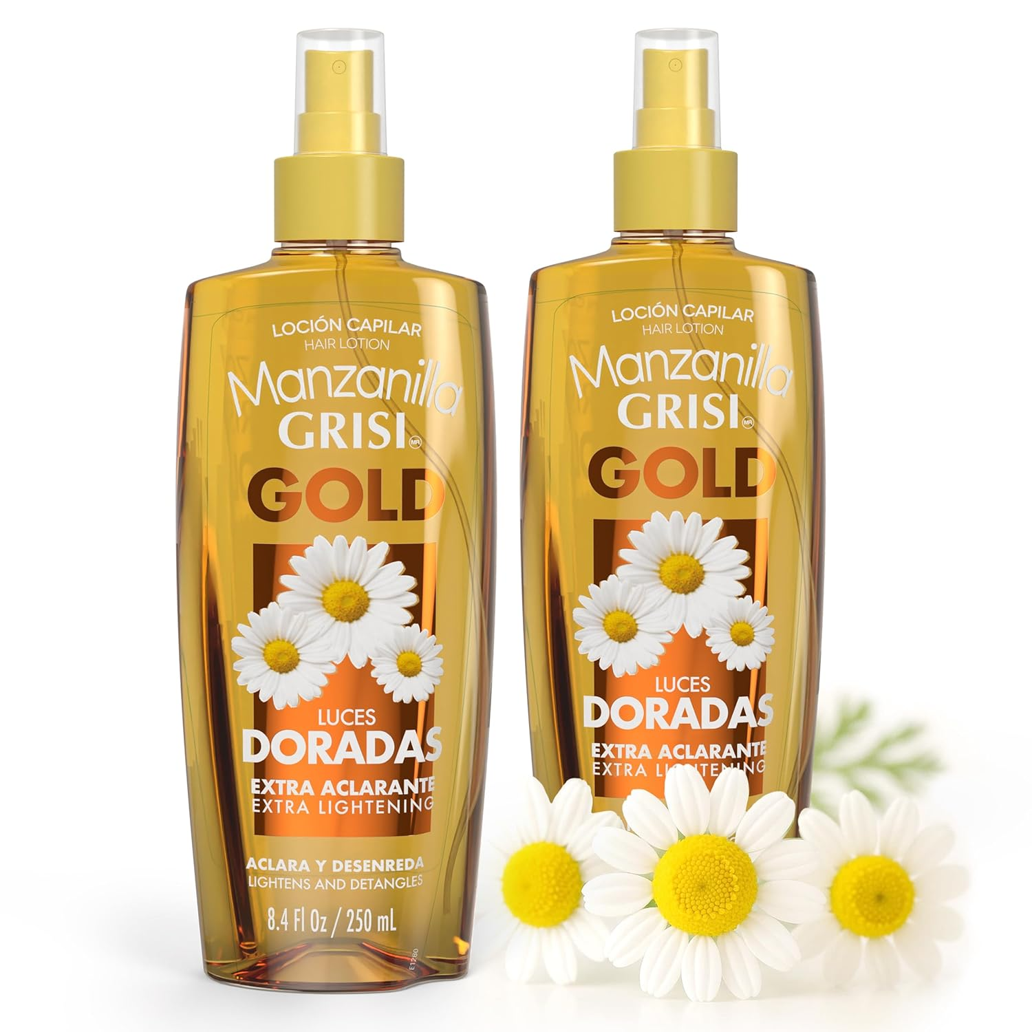 Manzanilla Hair Lotion Gold – Chamomile Hair Lightening Spray | Enhances Golden Highlights Naturally with Daily Use | Leave-In Detangler Spray for Soft, Shiny Hair | 8.4 Fl Oz, 2-Pack