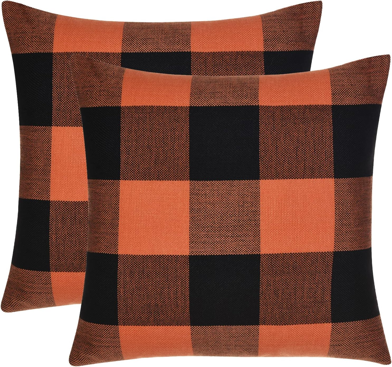 Set of 2 Buffalo Check Plaid Halloween Pillow Covers, Farmhouse Pillow Cases Cotton Linen Throw Pillow Cover Cushion Case for Home Decor Car Bed Sofa Couch (18