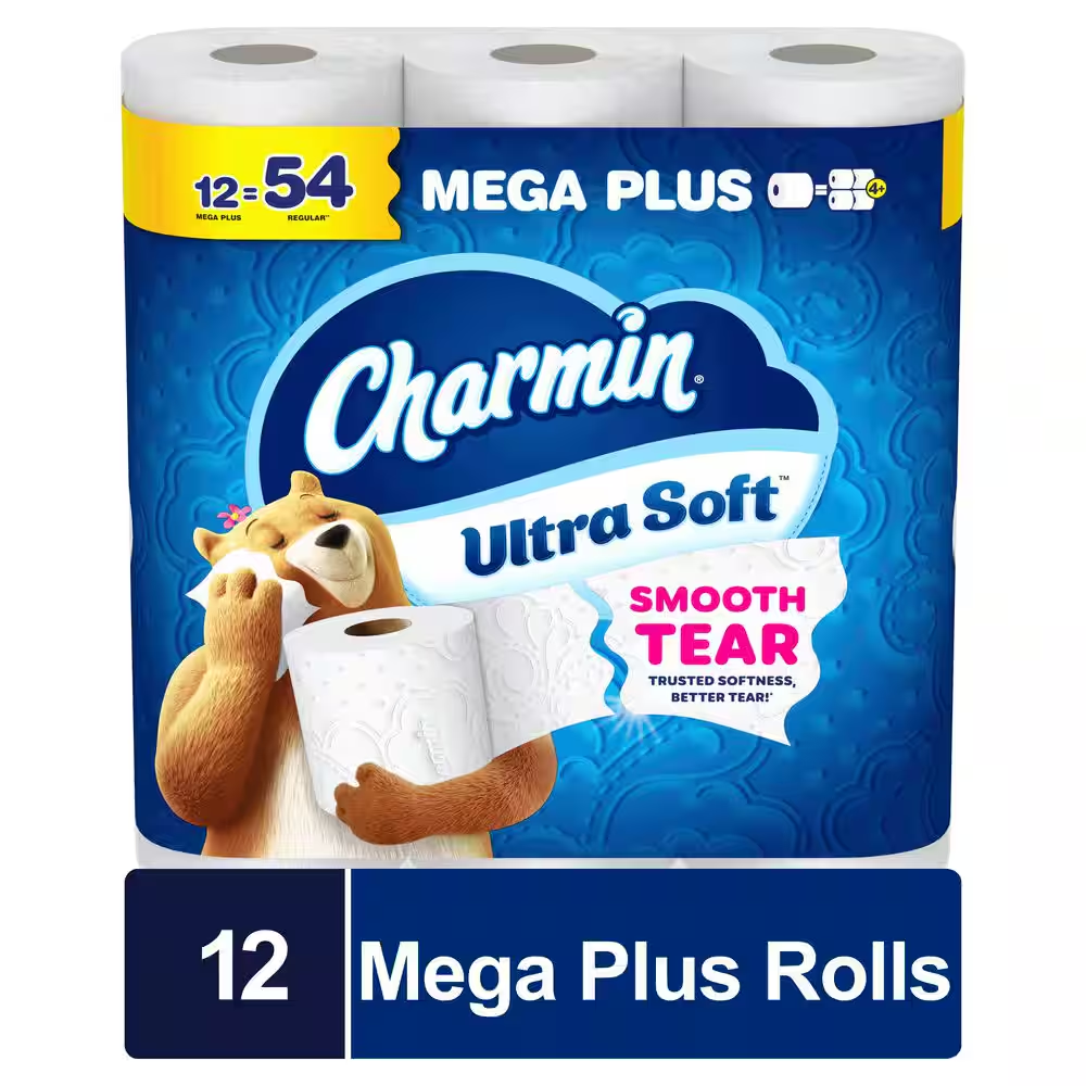 Ultra-Soft Smooth Tear Toilet Paper Rolls (12 Mega plus Rolls)