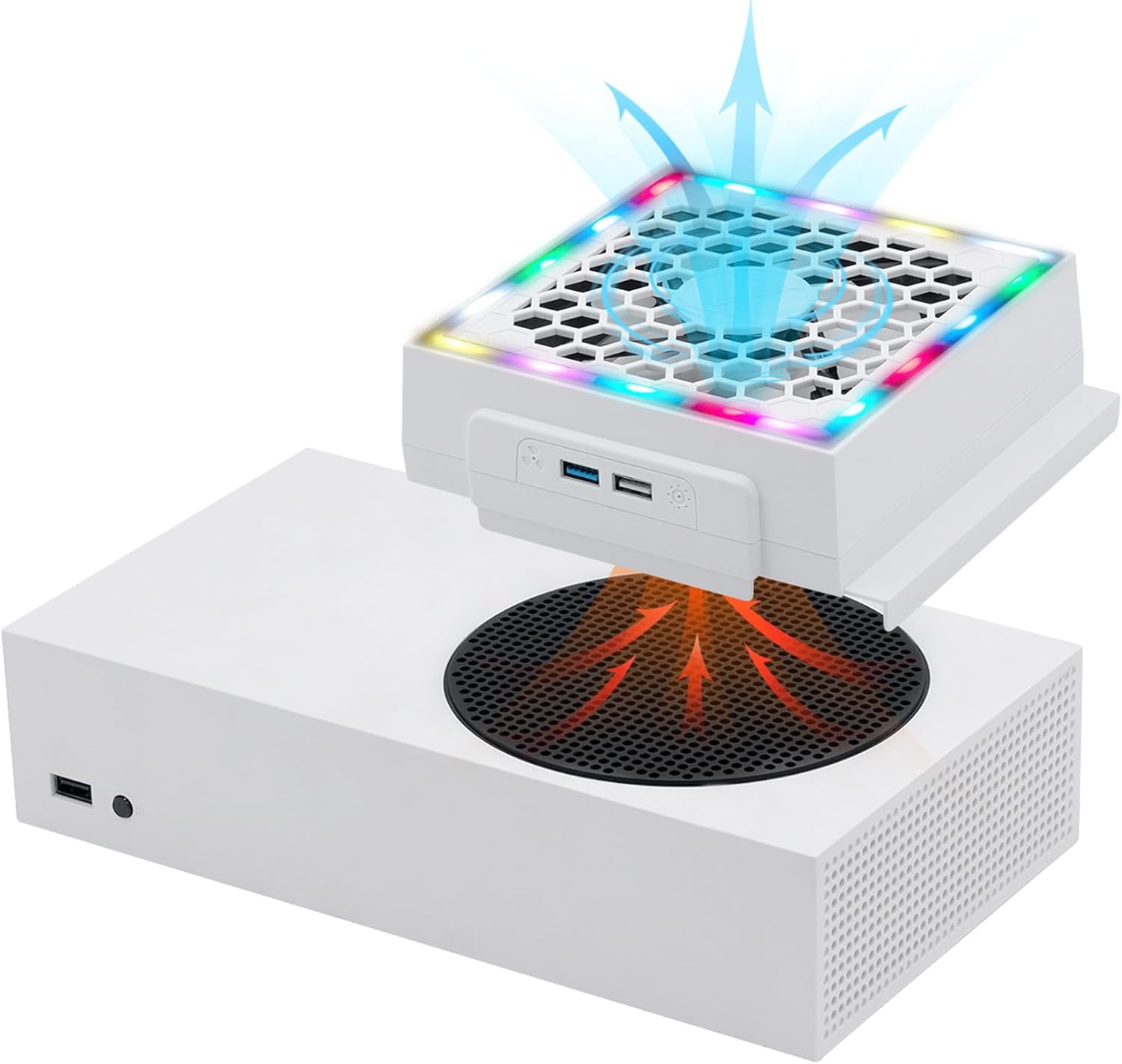 Cooling Fan for Xbox Series S,Xbox Series S Fan Cooling System,Low Noise,2 Extra USB Ports,3 Level Adjustable Speed External Cooler Fan with RGB LED for Xbox Series S Console Only-White