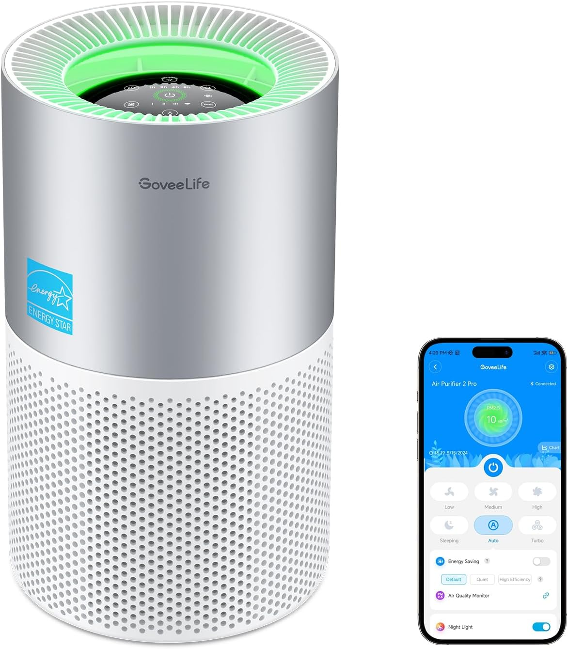 Goveelife Air Purifiers for Home, Smart Air Purifier for Large Rooms with App & Alexa Control, Covers up to 1162Ft², Air Quality Monitor, PM2.5 Sensor Air Purifier for Pet Hair, Pollen, Dust, Smoke
