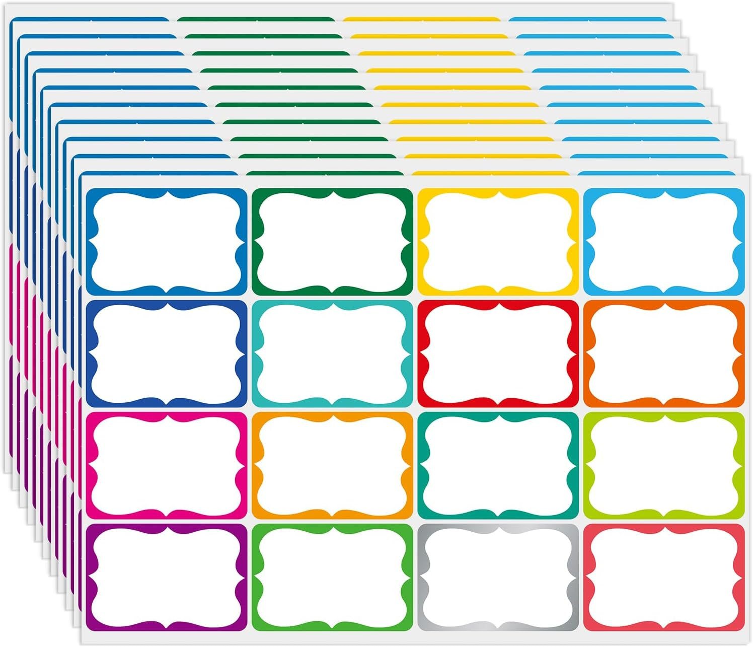400 Pcs Name Tag Stickers, 3"X 2", 16 Colorful Name Tags, Name Labels for School, Classroom, Office and Home - Multicolour