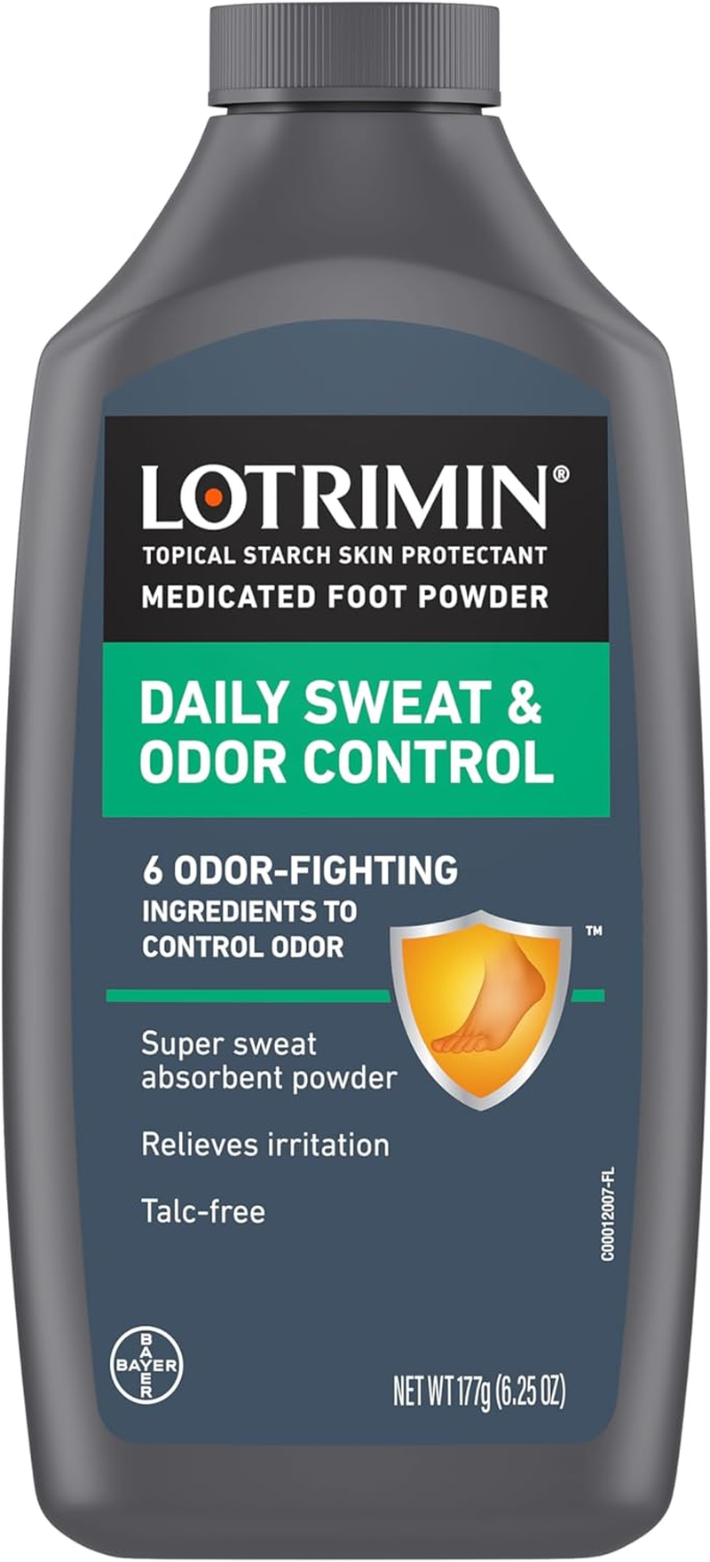 Lotrimin Daily Sweat & Odor Control Medicated Foot Powder - Antifungal Formula for Lasting Relief from Foot Odor, 6.25 Ounce (177 Grams) (Packaging May Vary)
