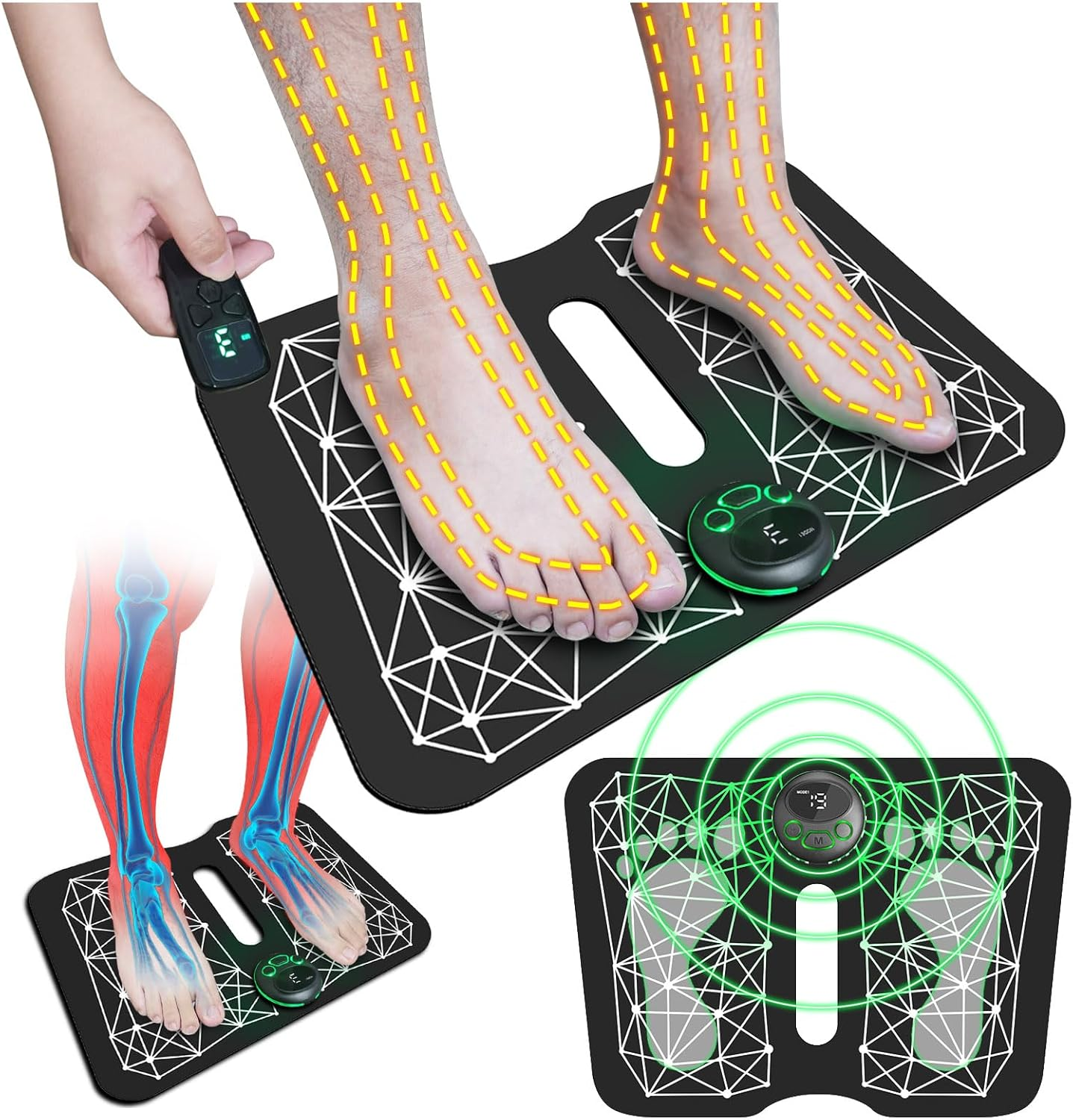 EMS Foot Massager Mat Back Massager for Neuropathy Pain Relief FSA HSA Eligible Electric Legs Feet Stimulator Machine Acupressure Pad with Remote Control