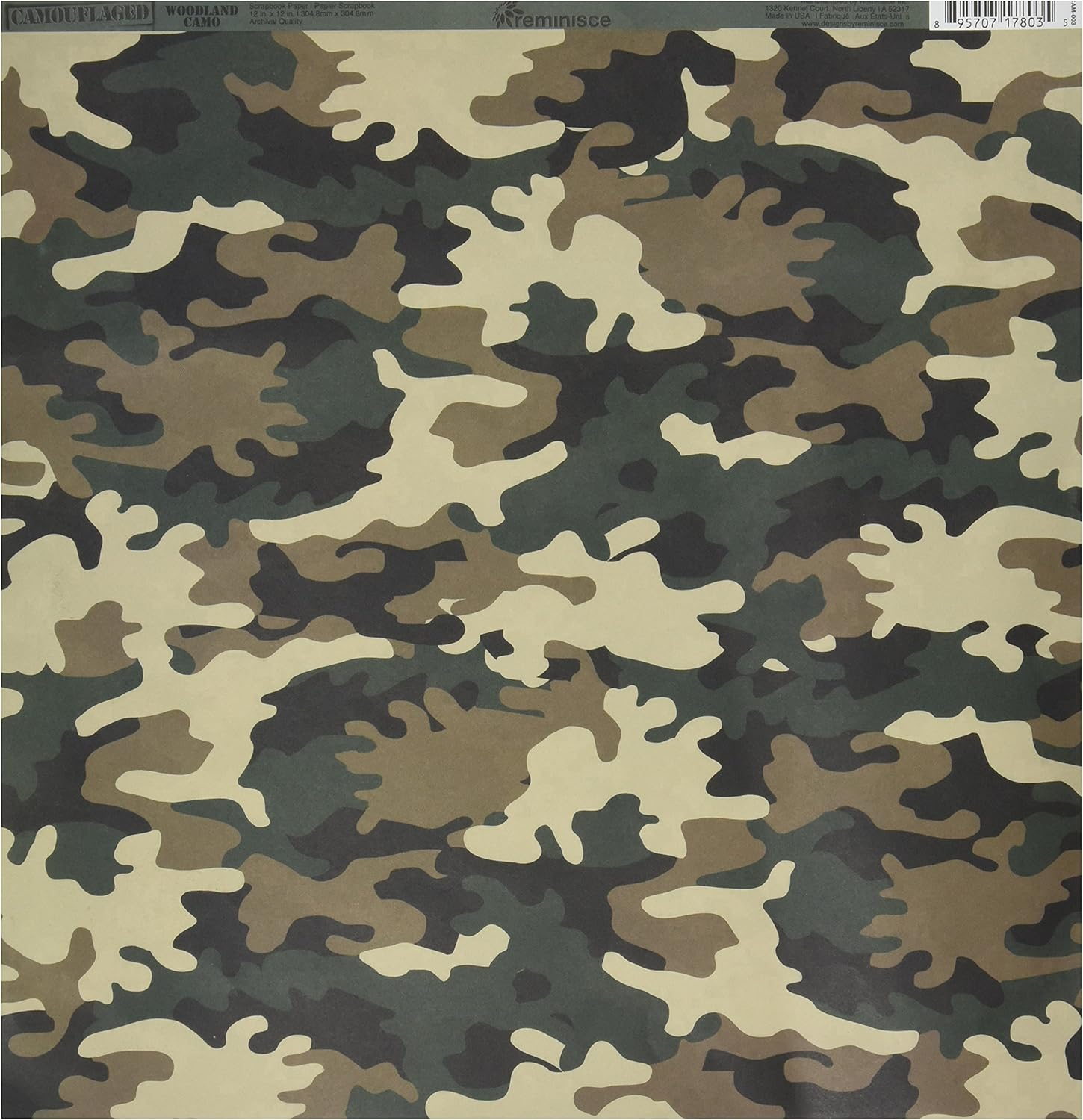 Camouflaged 12 by 12-Inch Double Sided Scrapbook Paper, Woodland Camo (CAM-003), 25 sheets, Pack of 1