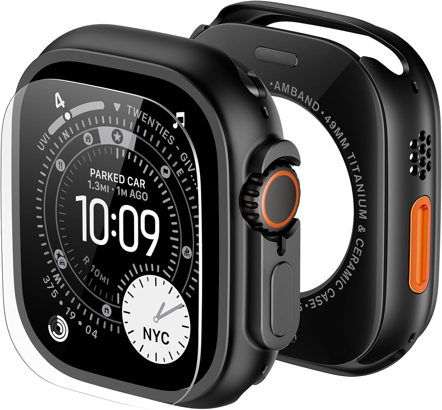 Metal Case Screen Protector Cover for Apple Watch Ultra 3/Ultra 2/Ultra 49Mm, W3 Rugged Bumper Thin Frame + 9H Tempered Glass Film + Ceramic-Like Back Cover, [Stylish] [Waterproof], Matte Black