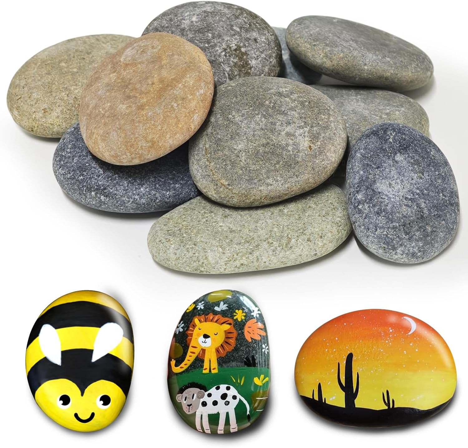10Pcs Flat Rocks for Painting, 2-3 Inch Smooth River Stones to Paint, Natural Craft Rocks for Kids & Adults DIY, Art Painting Supplies